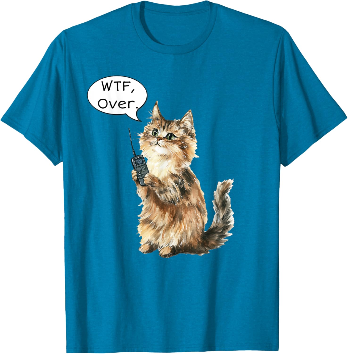 WTF Over Walkie Talkie Fluffy Cat Meme T-Shirt for Cat Lovers - 6