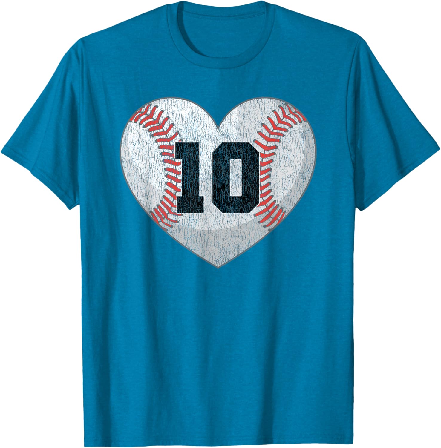 Baseball Mom T-Shirt with Distressed Heart and Number 10 Design - 8
