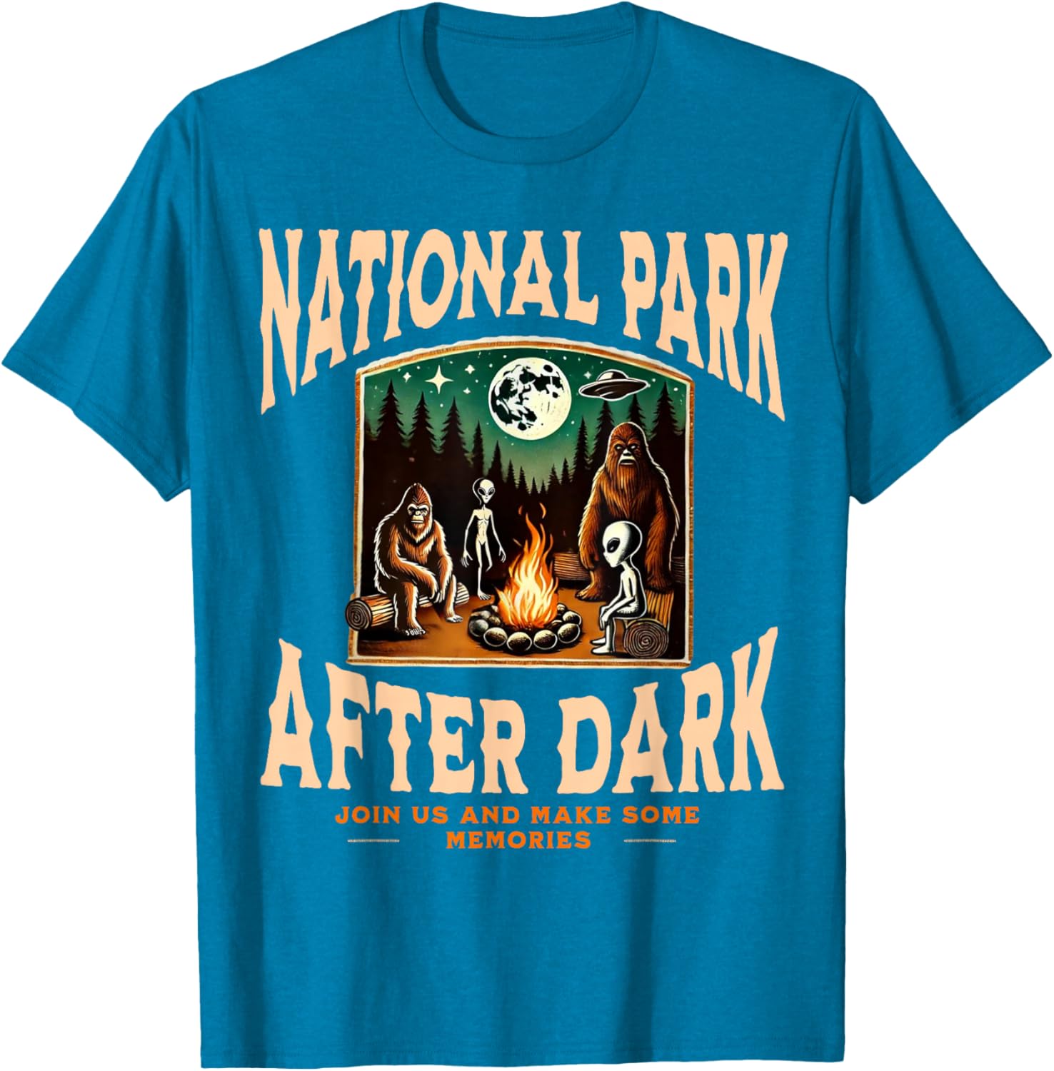 Funny Bigfoot Campfire T-Shirt for National Park Lovers at Night - 10