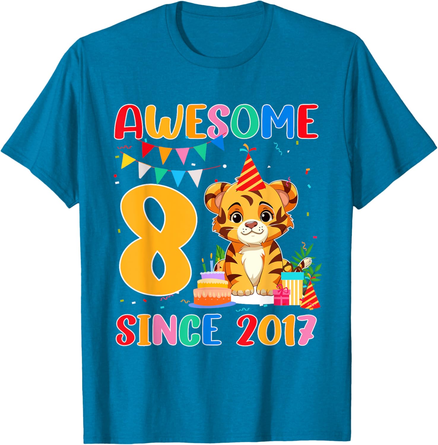 Cool 8 Year Old Birthday Tiger Lover T-Shirt Gift for Kids Since 2017 - 12