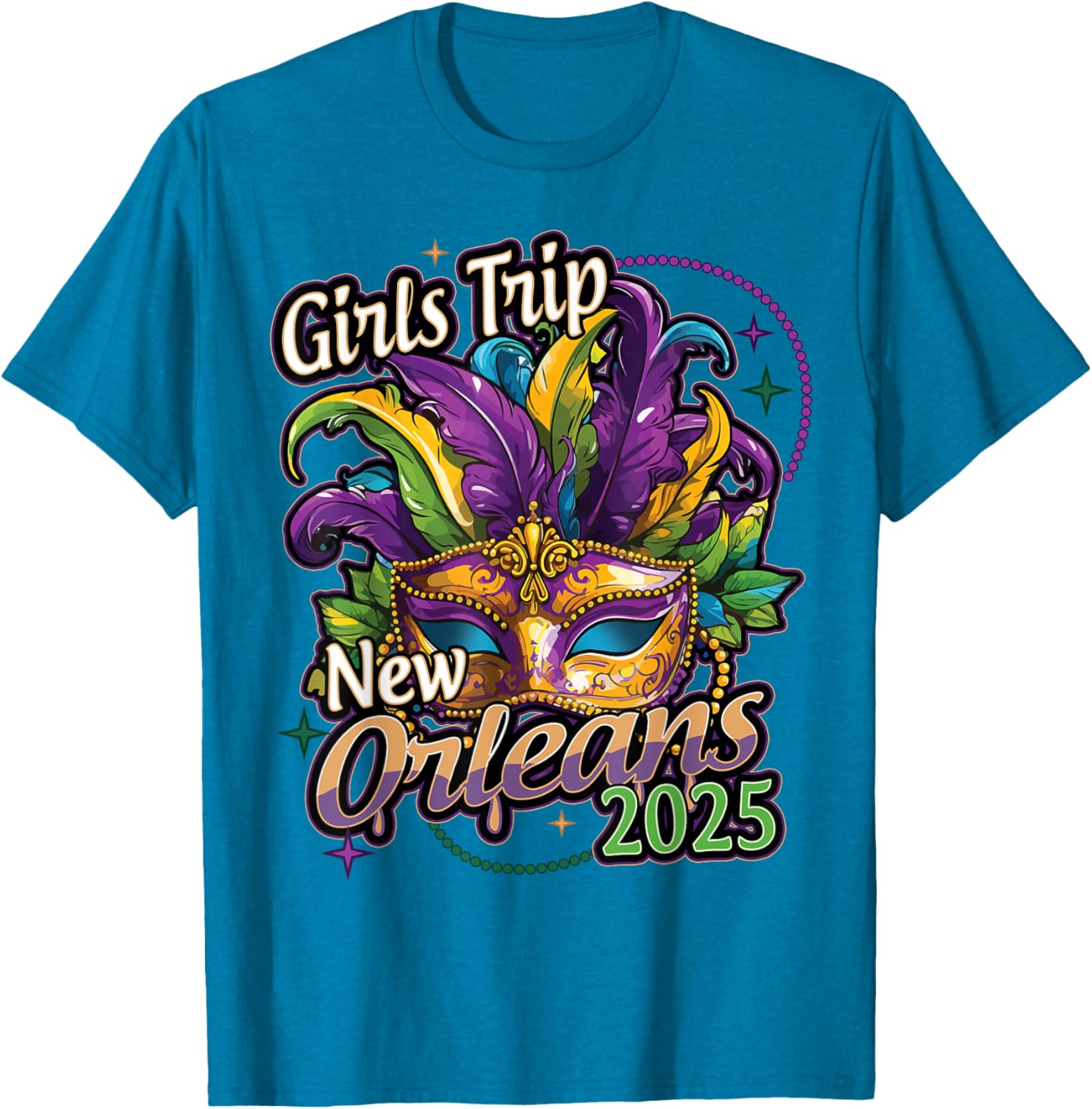 Girls Trip New Orleans 2025 Mardi Gras Mask Beads T-Shirt for Women - 14