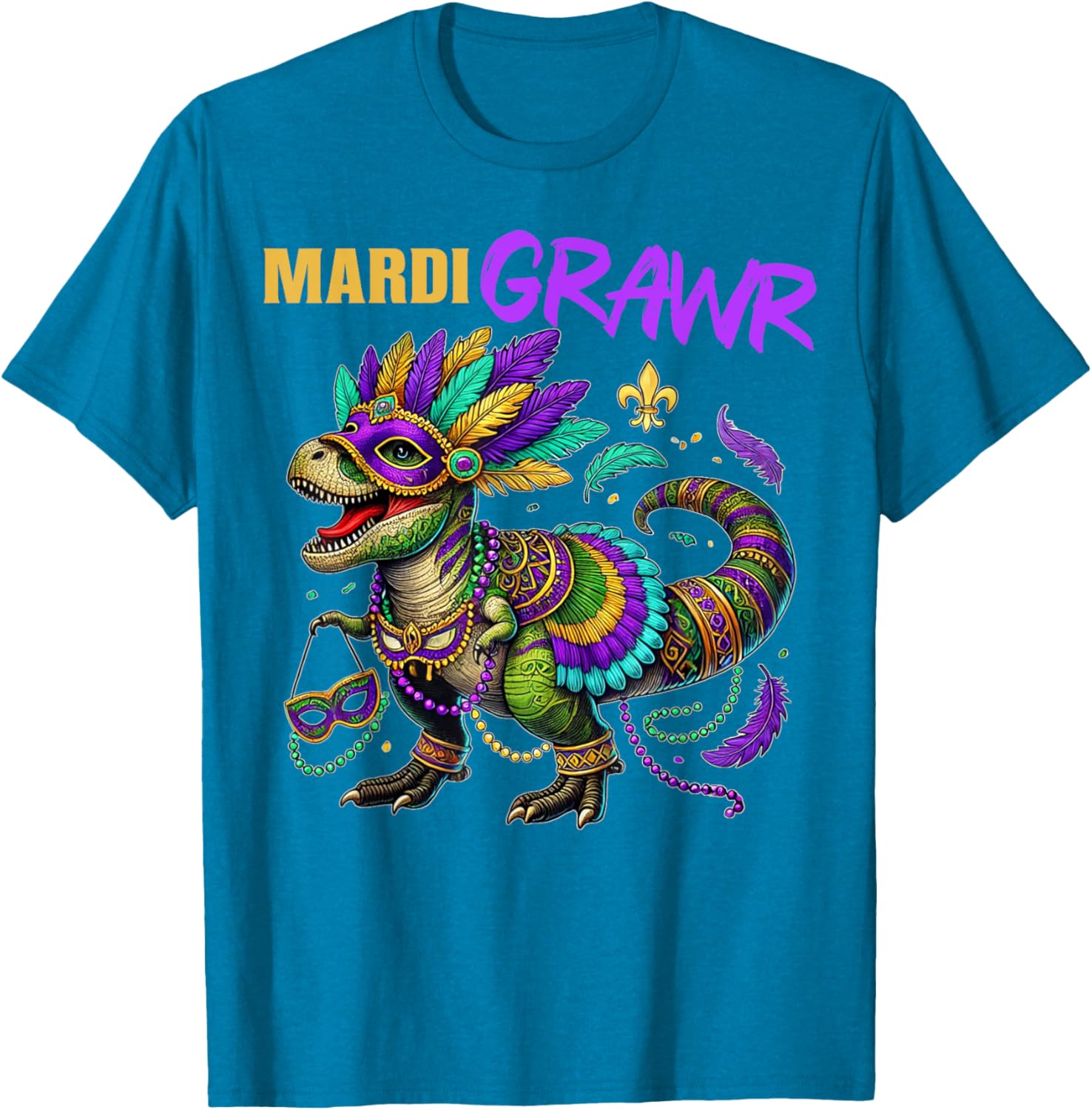 Funny T Rex Dinosaur Mardi Gras Party T-Shirt for Dino Lovers - 19