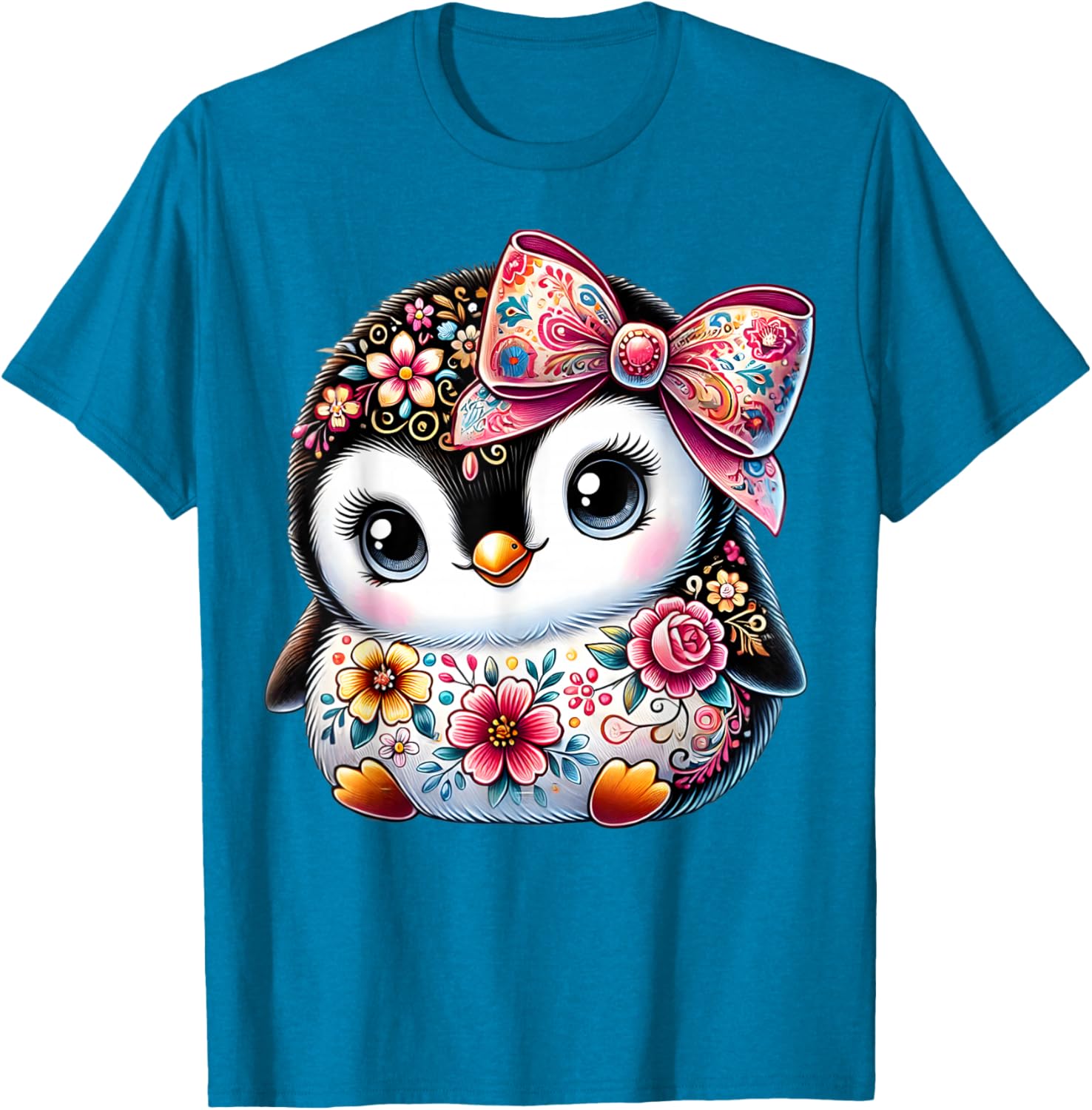 Cute Penguin Lover Floral Graphic T-Shirt for Girls and Women - 5