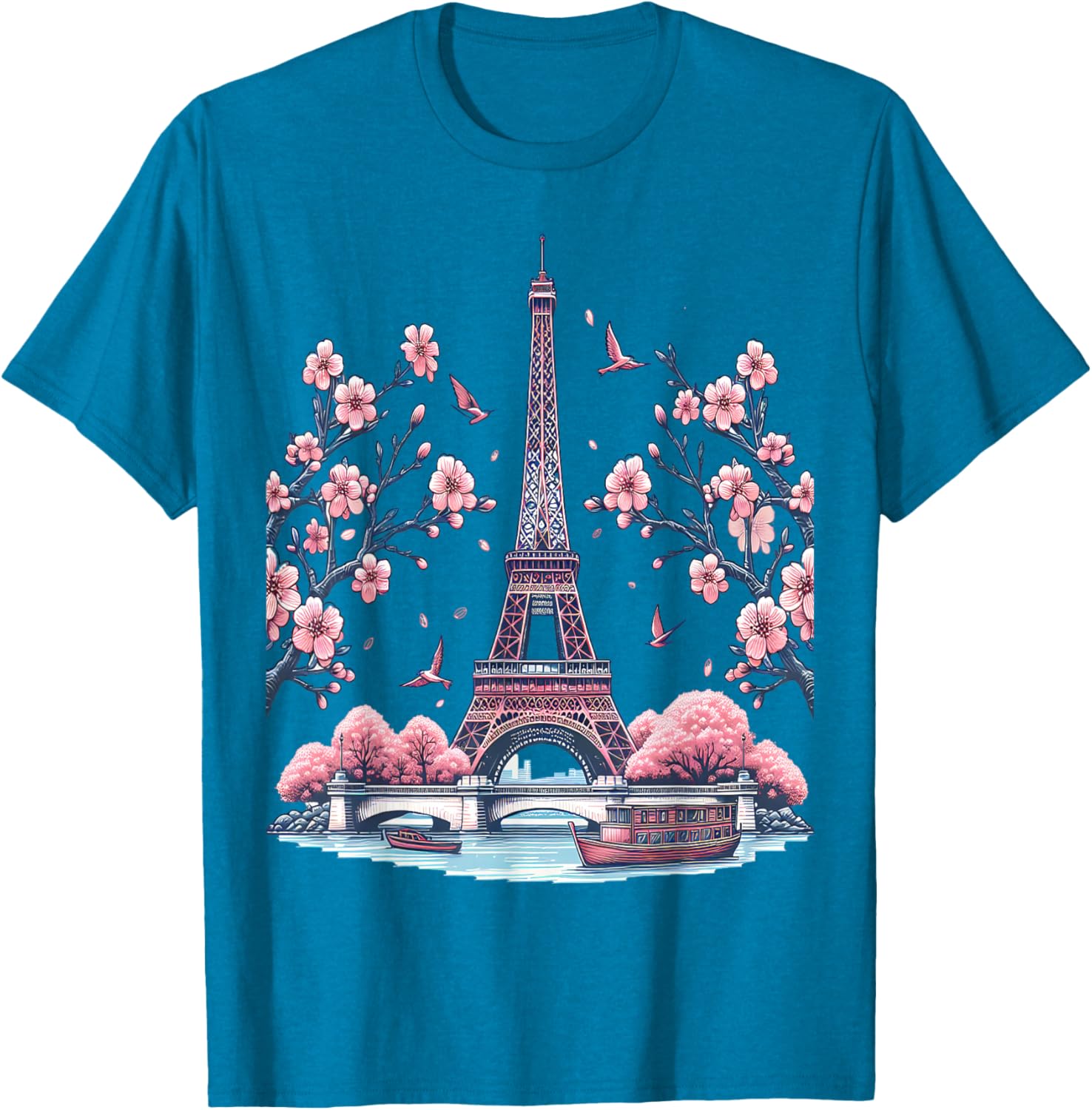 Parisian Souvenir Eiffel Tower Cherry Blossom T-Shirt for Travelers - 19