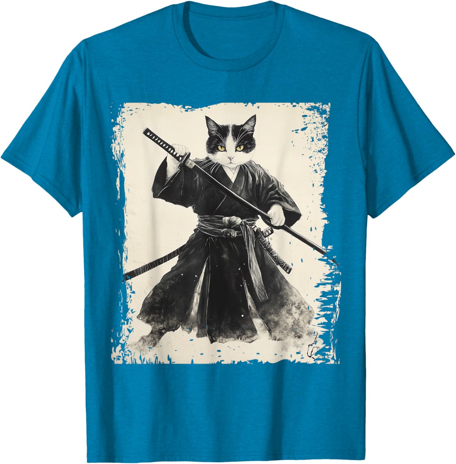 Samurai Cat Ukiyo-e Vintage Art Warrior Graphic T-Shirt for Cat Lovers - 2