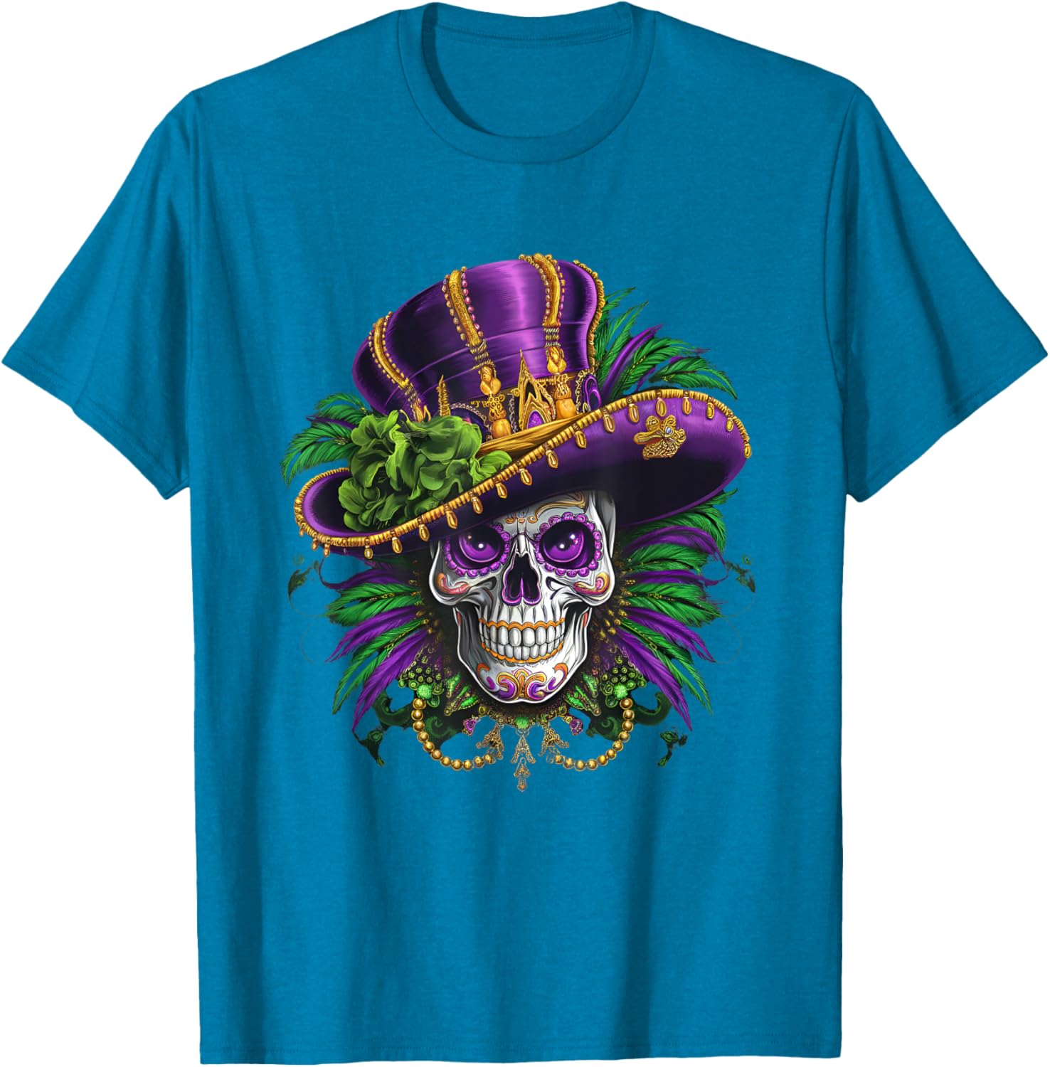 Vibrant Sugar Skull Mardi Gras T-Shirt for Carnival Fun and Festivity - 1