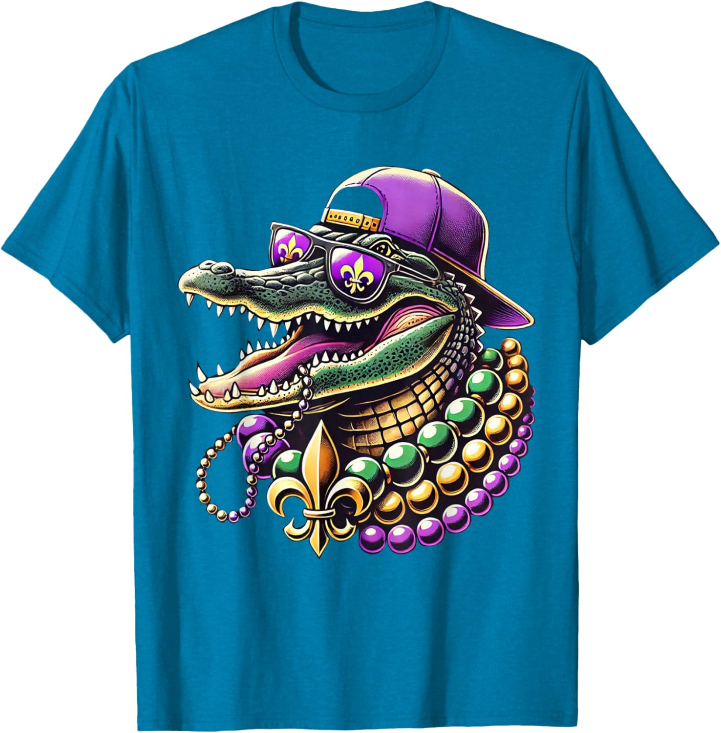 Unisex Mardi Gras T-Shirt - Cartoon Pattern Black Short Sleeve Tee - 17