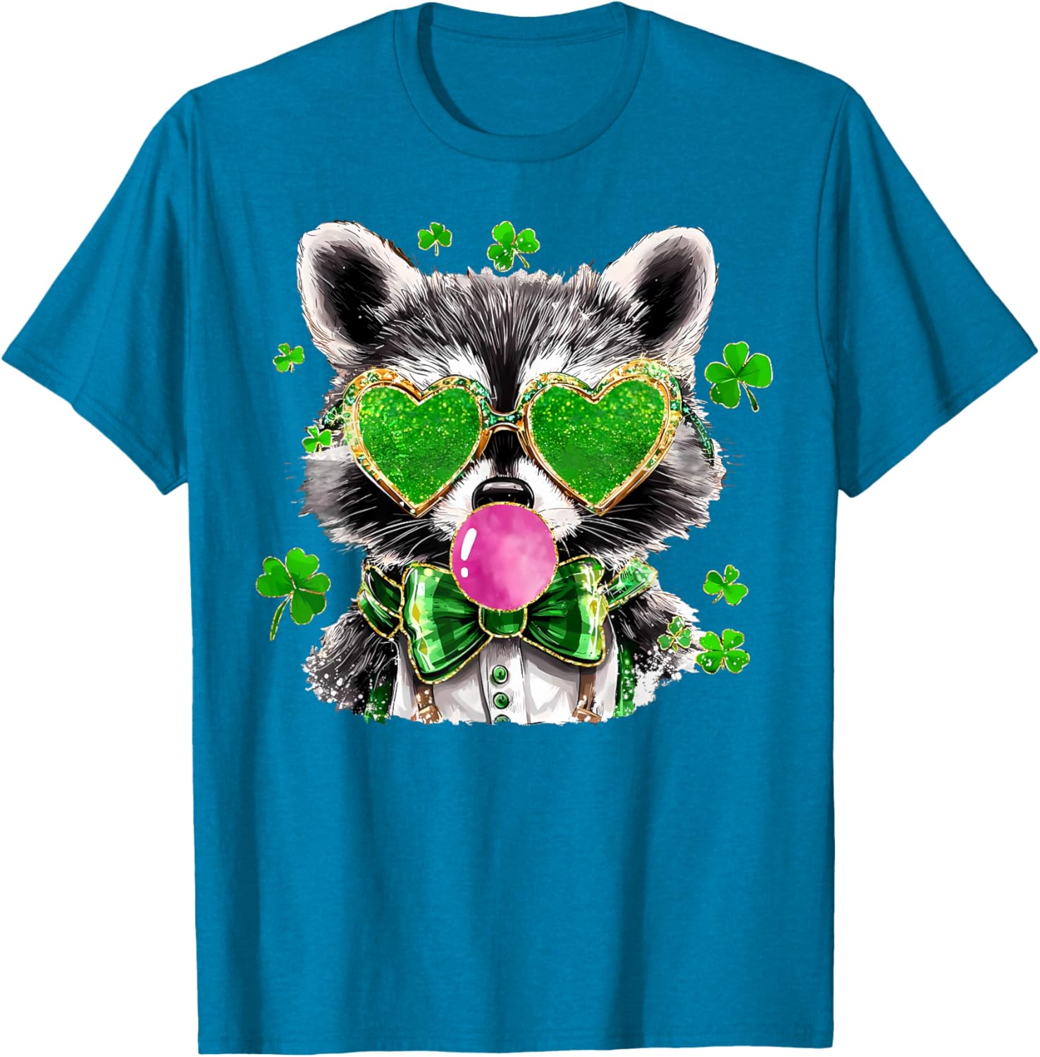 Lucky Racoon Blowing Gum Funny Shamrock St Patrick's Day T-Shirt - 11