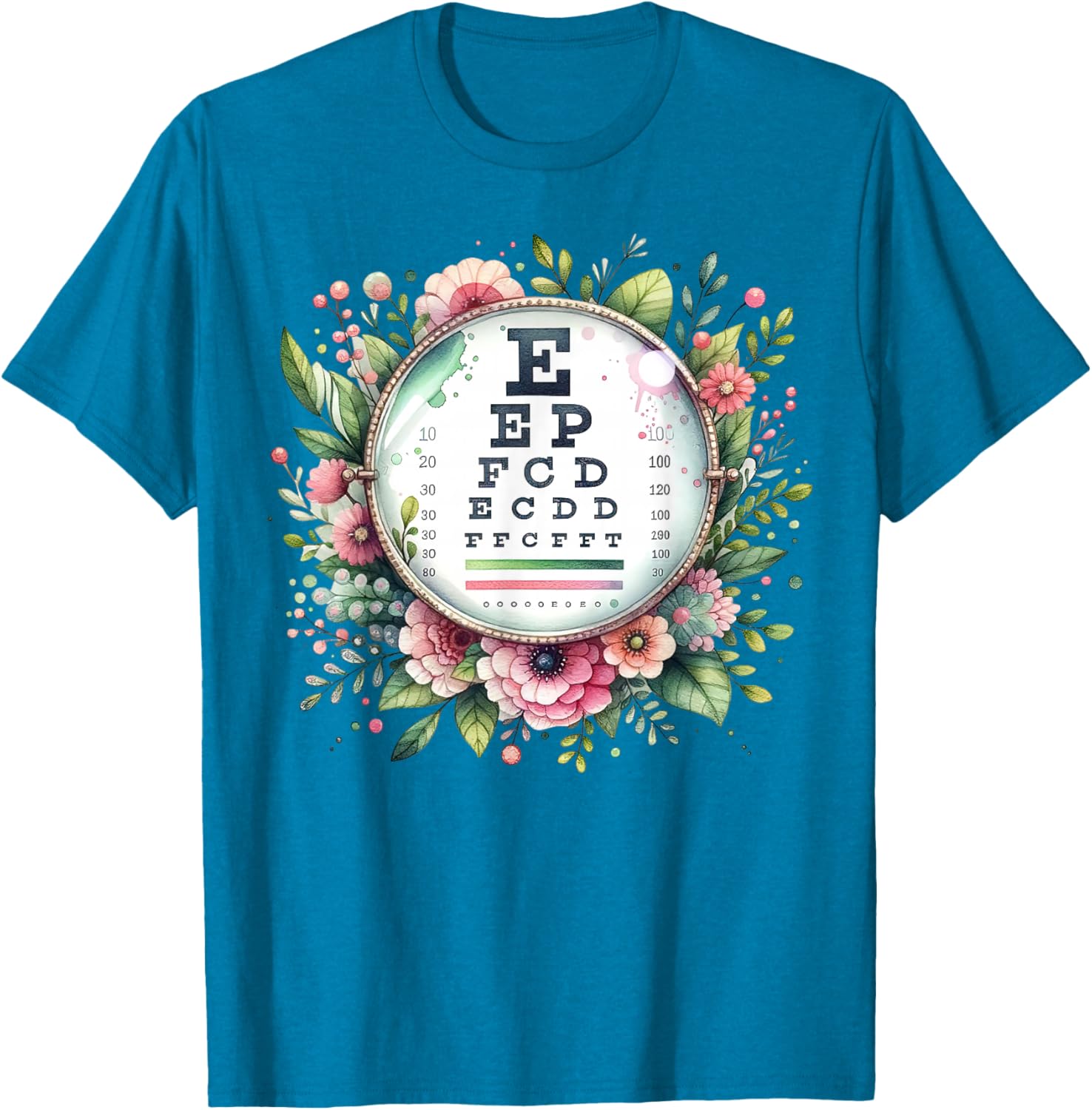 Floral Eye Chart T-Shirt for Optometrists and Eye Care Professionals - 18