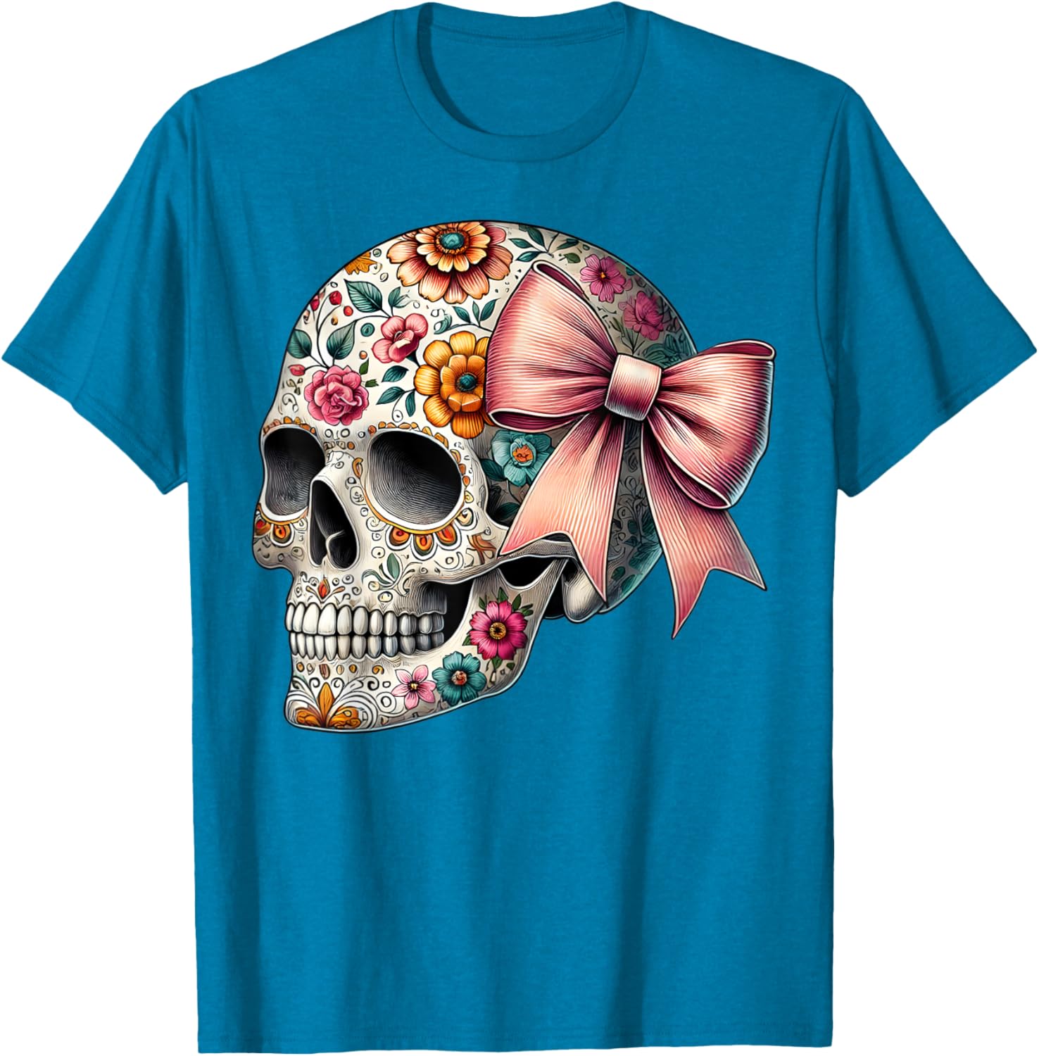 Floral Sugar Skull T-Shirt for Girls and Women - Stylish Flower Design - 1