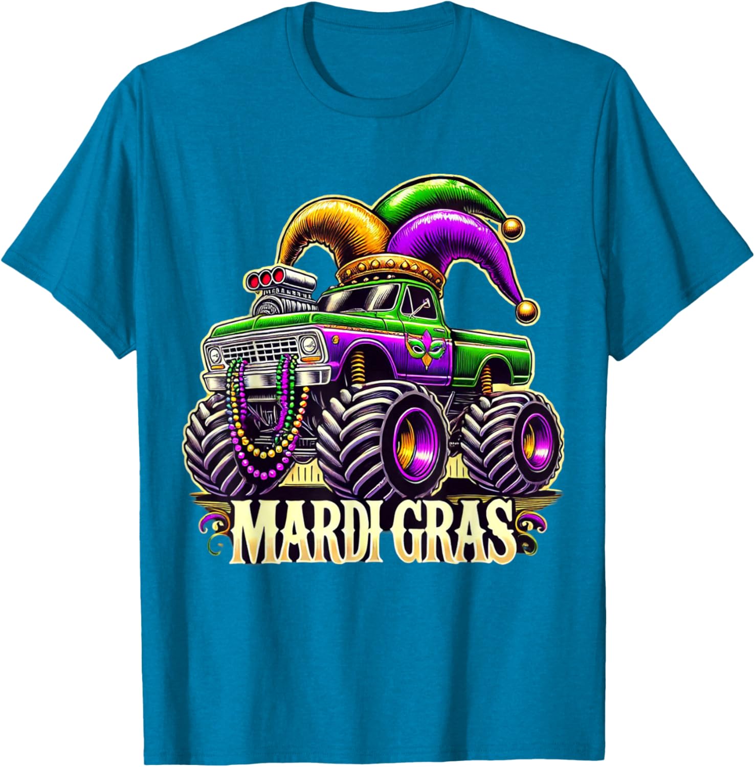Mardi Gras Jester Carnival Monster Truck T-Shirt for Girls Kids - 24
