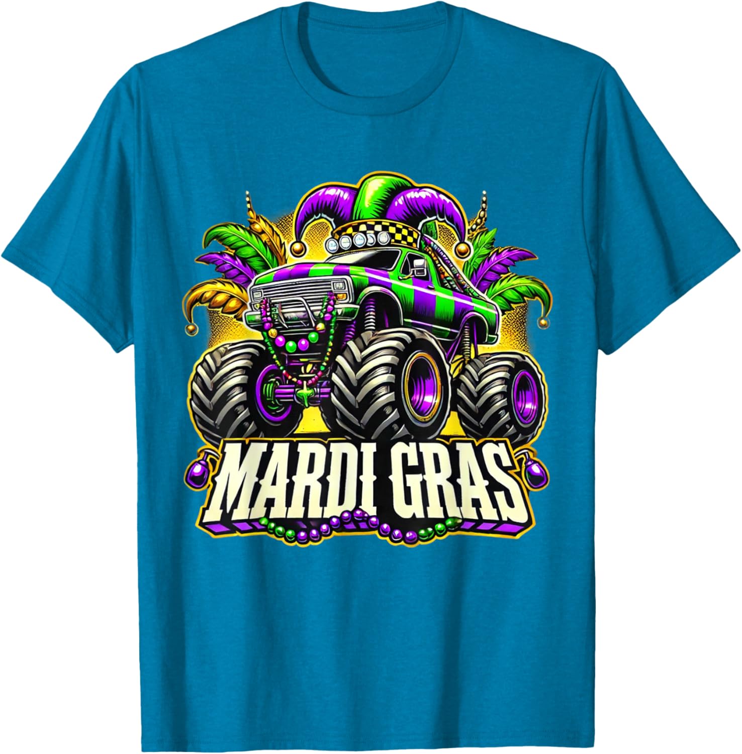 Mardi Gras Jester Monster Truck T-Shirt for Kids Fun Carnival Style - 21