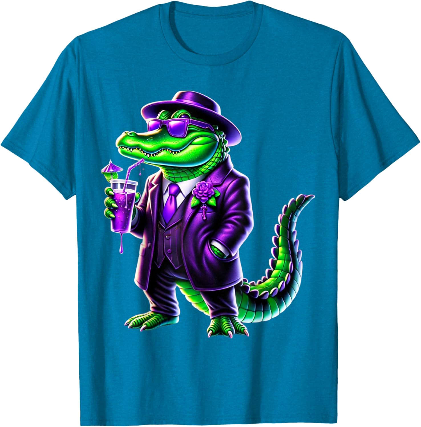 Awesome Unisex Mardi Gras T-Shirt Black Cartoon Pattern Small Crew Neck - 18