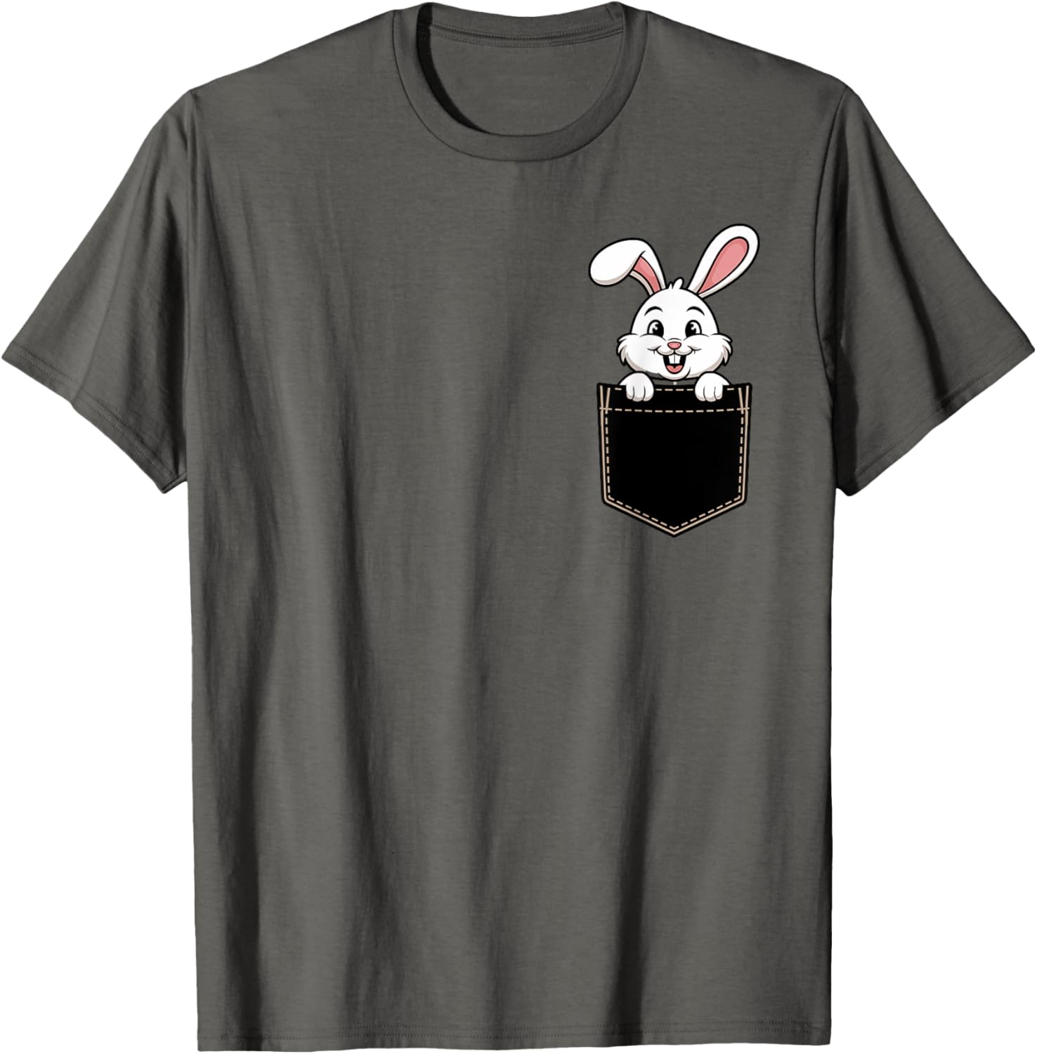 Cute Funny Rabbit Pocket T-Shirt for Men and Women - Adorable Animal Tee - 17