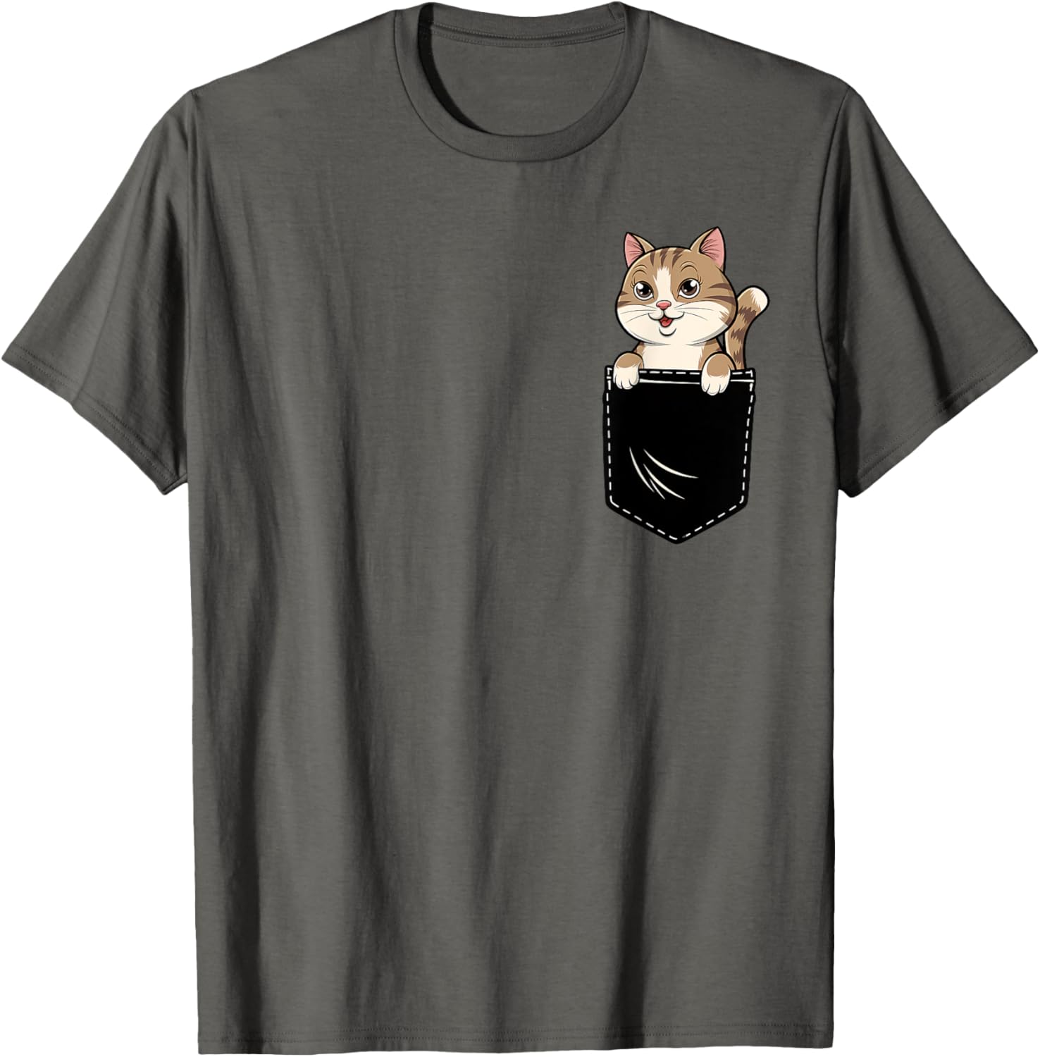 Cute Funny Cat Pocket T-Shirt for Men and Women - Adorable Animal Design - 14