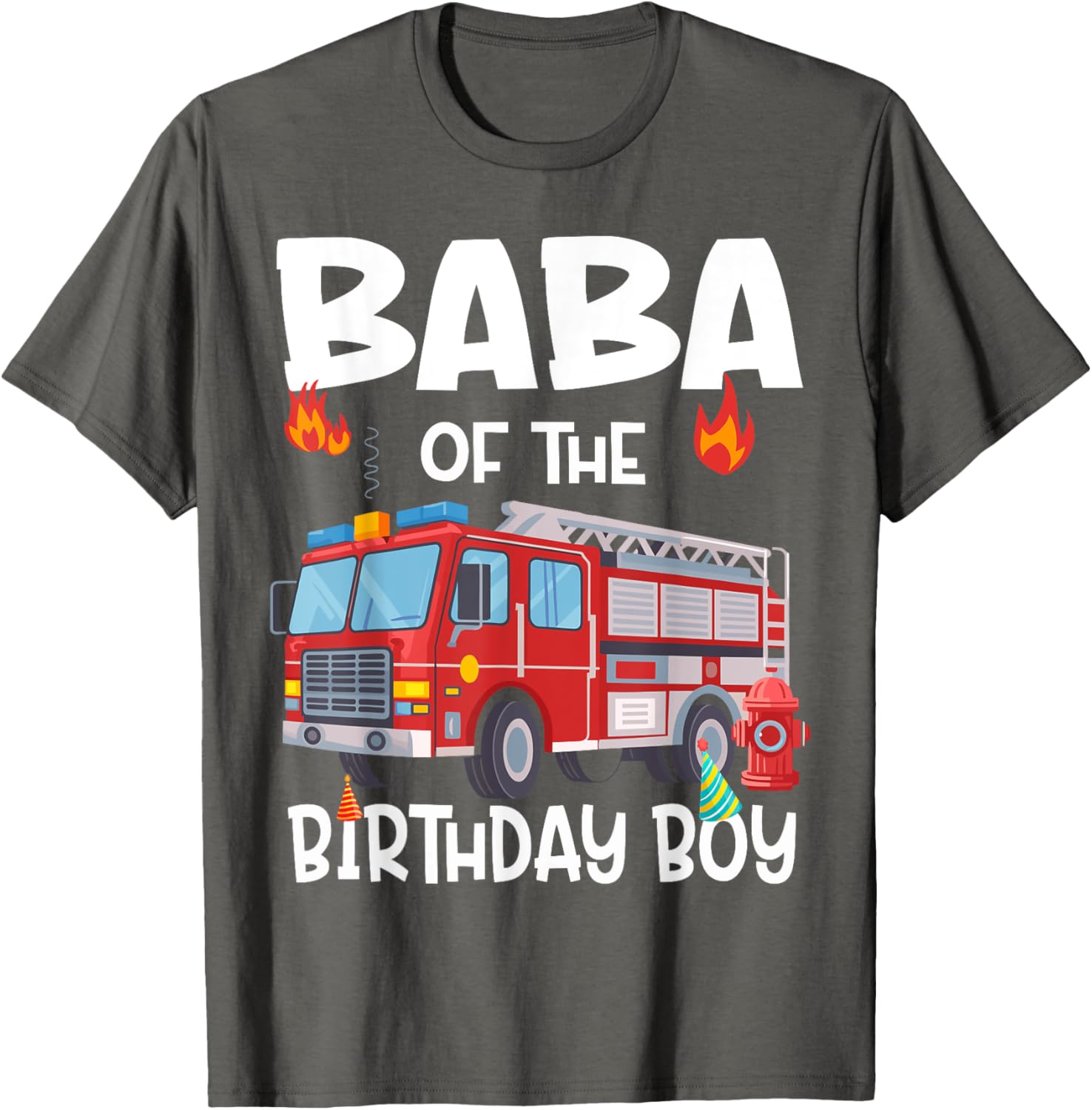 Funny Baba of the Birthday Boy Fire Truck Dad T-Shirt for Celebrations - 1