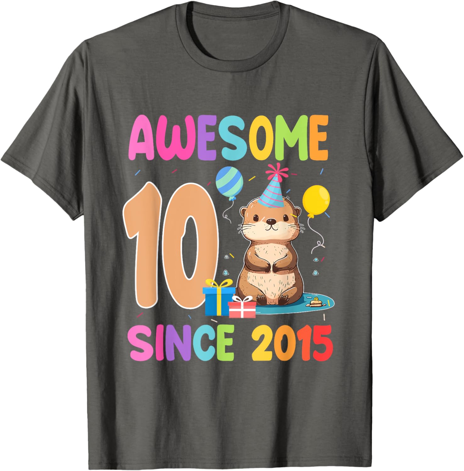Cute Otter T-Shirt for 10th Birthday Celebration – Awesome Since 2015 - 6