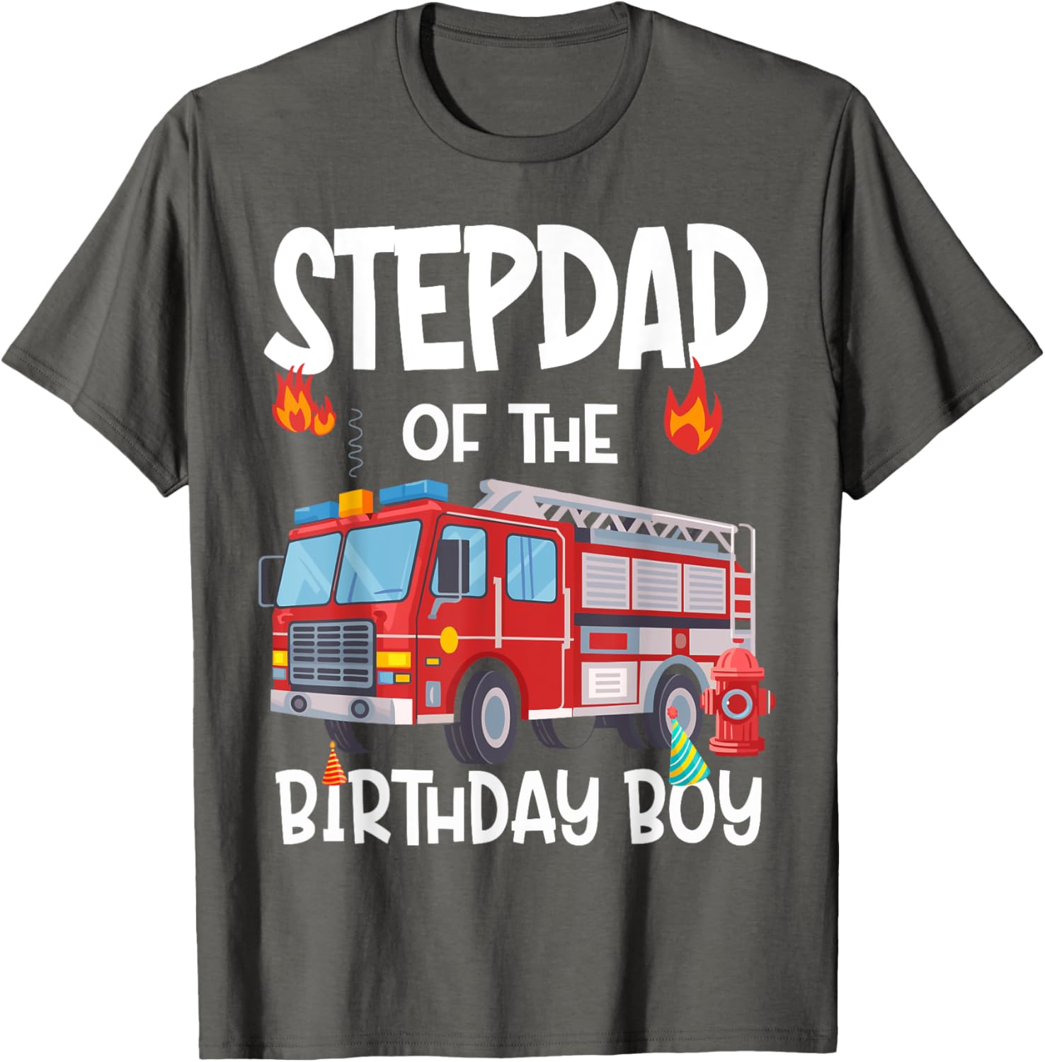 Stepdad of the Birthday Boy Fire Truck T-Shirt for Firefighter Dads - 5
