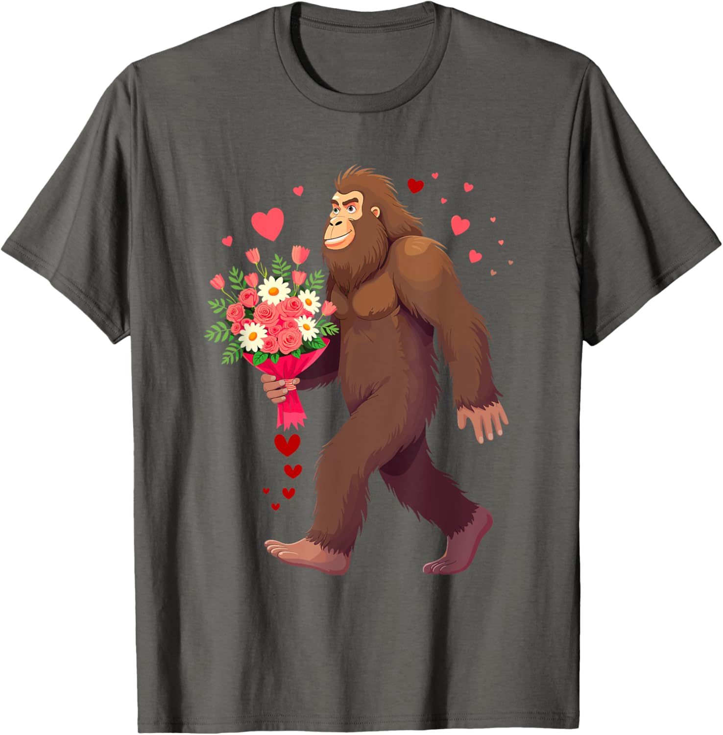 Bigfoot Heart Bouquet T-Shirt for Sasquatch Lovers on Valentine's Day - 1