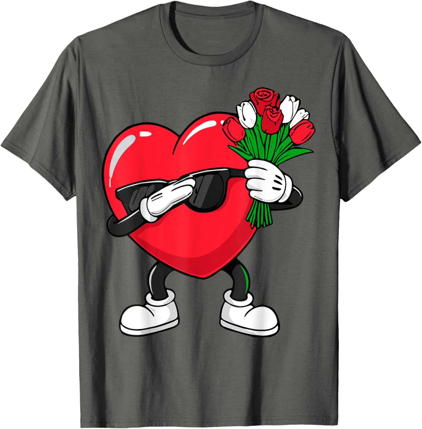 Dabbing Heart Flower Valentine's Day T-Shirt for Fun Loving Hearts - 14