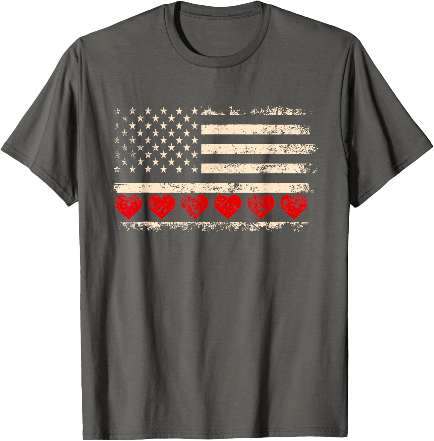 Vintage Valentine's Day American Flag Hearts T-Shirt for Patriotic Lovers - 7