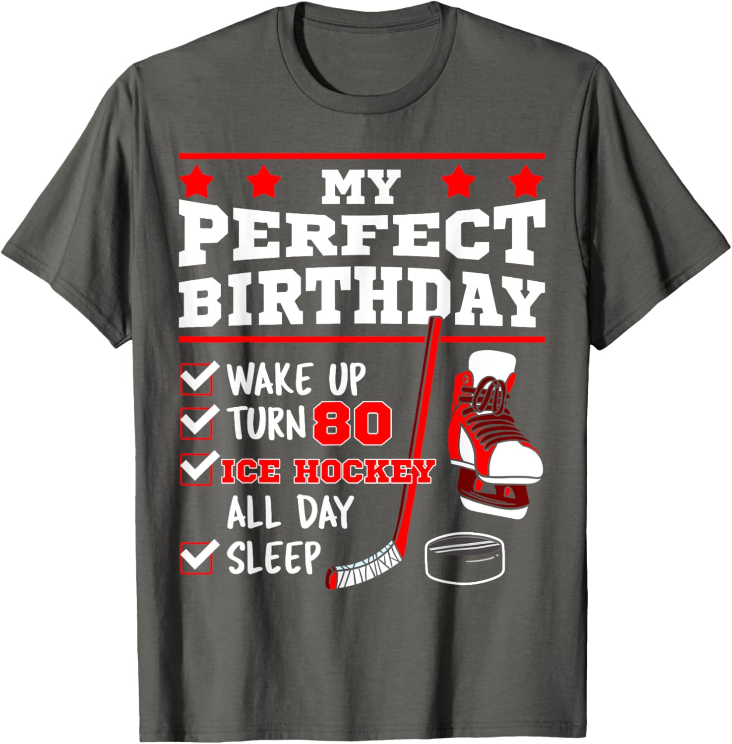 Ice Hockey 80th Birthday Party Puck T-Shirt for Sports Fans - 5