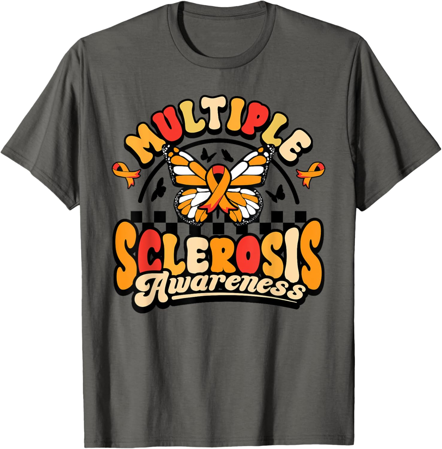 Multiple Sclerosis Awareness Butterfly Orange Ribbon T-Shirt for Support - 15