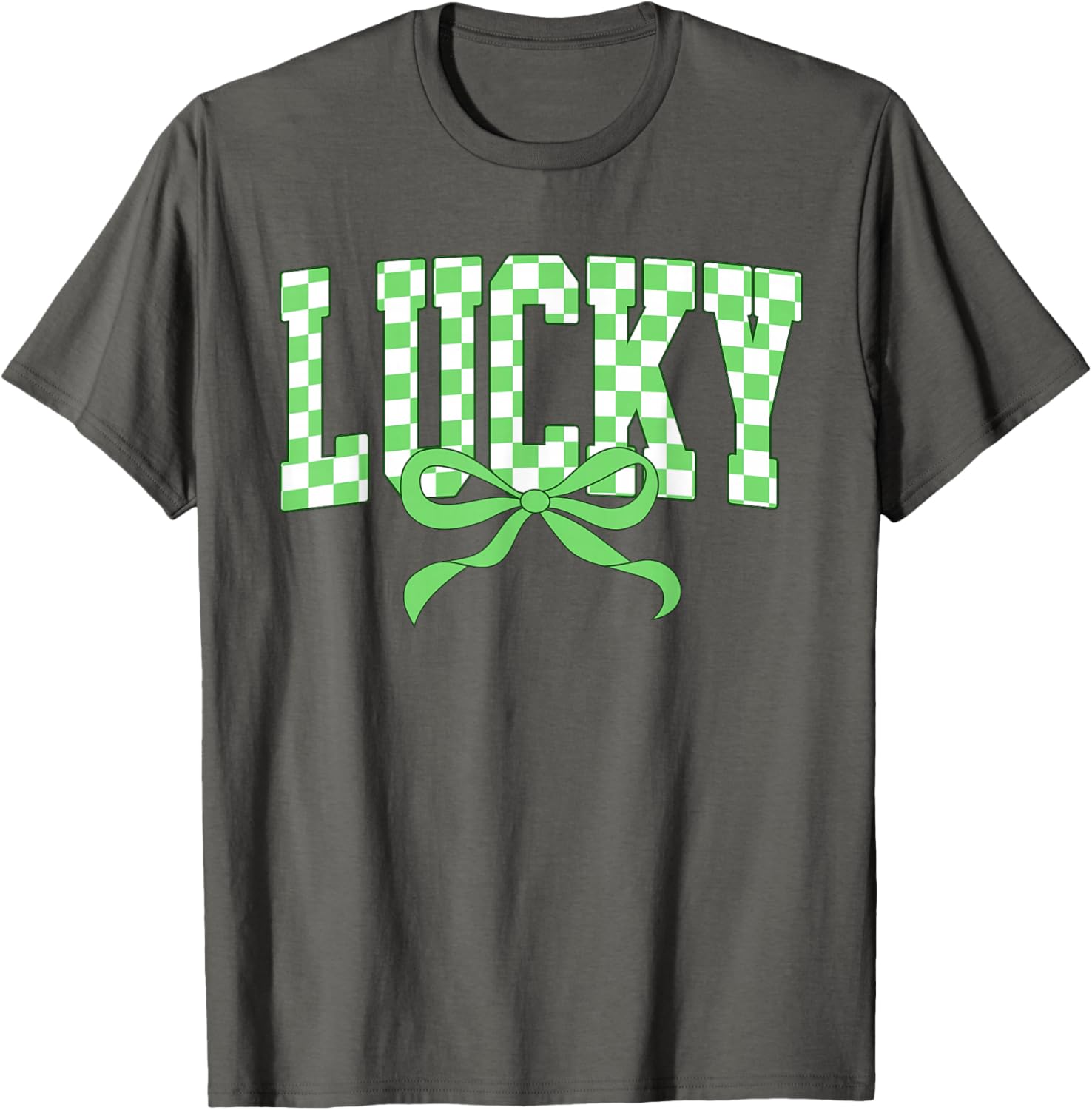 Lucky Shamrock Bow T-Shirt for St Patrick's Day Retro Checkered Style - 3