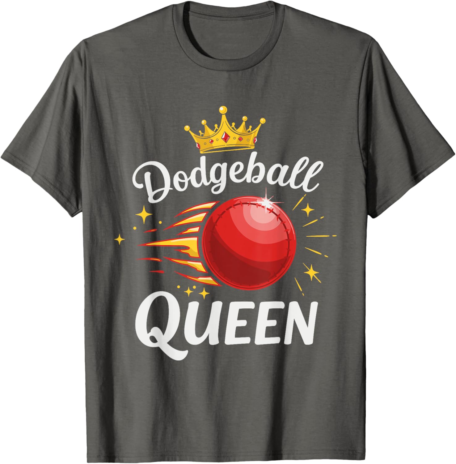 Dodgeball Queen T-Shirt with Crown and Red Ball Graphic Design - 10