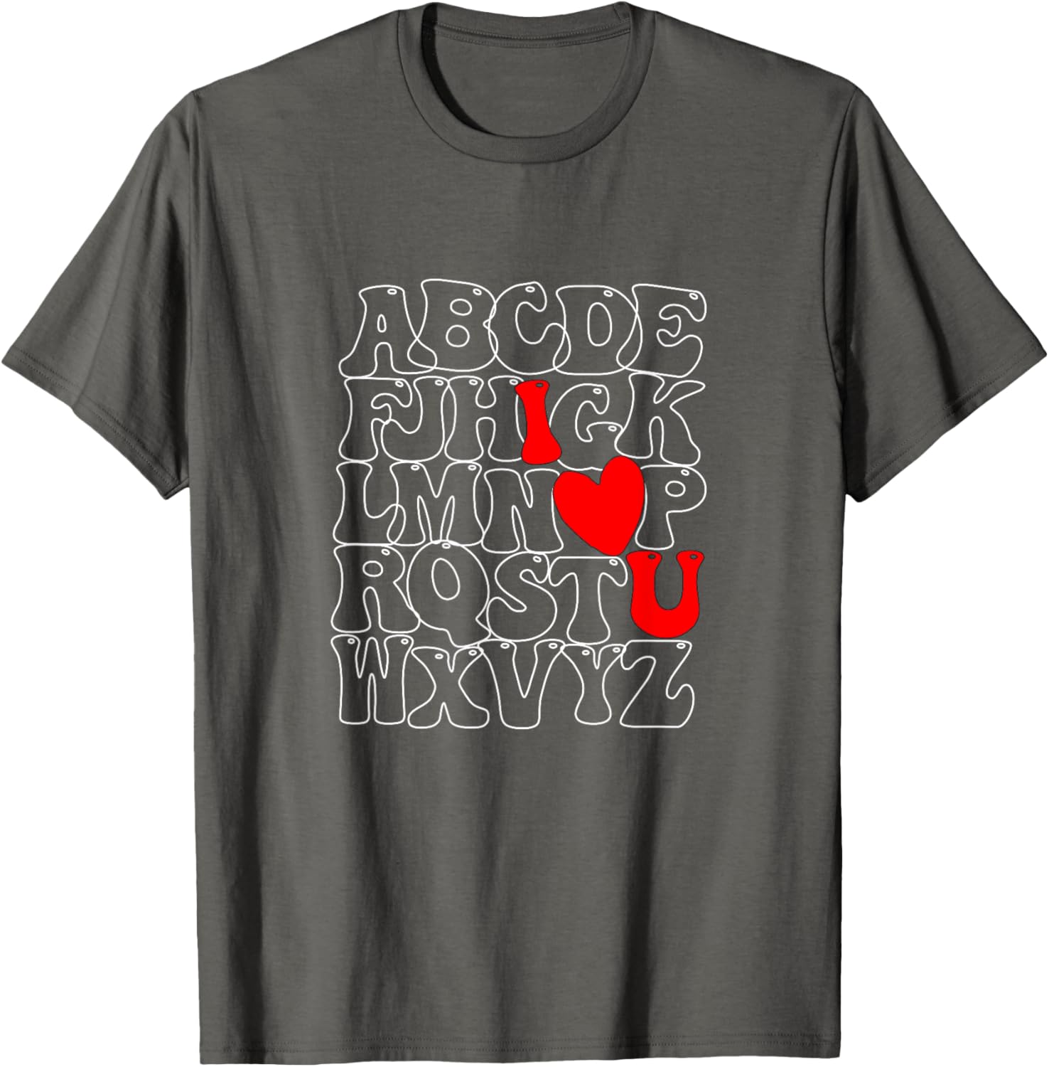 Alphabet ABC I Love You Heart T-Shirt for Valentine's Day Fun Fashion - 7