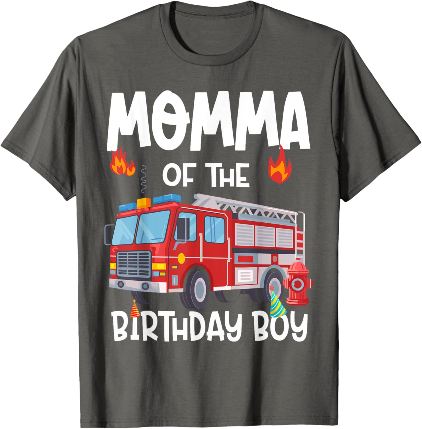 Momma of the Birthday Boy Fire Truck T-Shirt for Firefighter Moms - 7