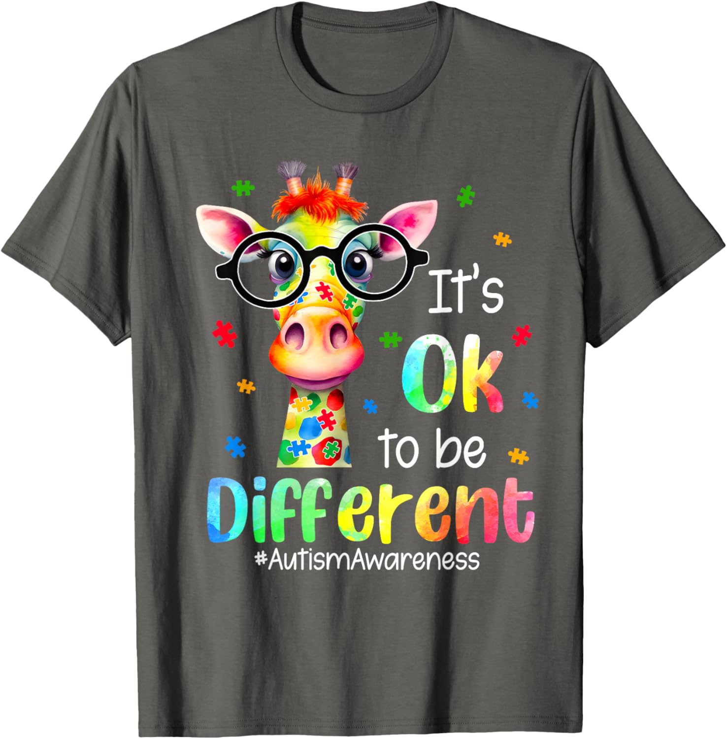 Cute Giraffe Autism Awareness T-Shirt It's Okay to Be Different - 11