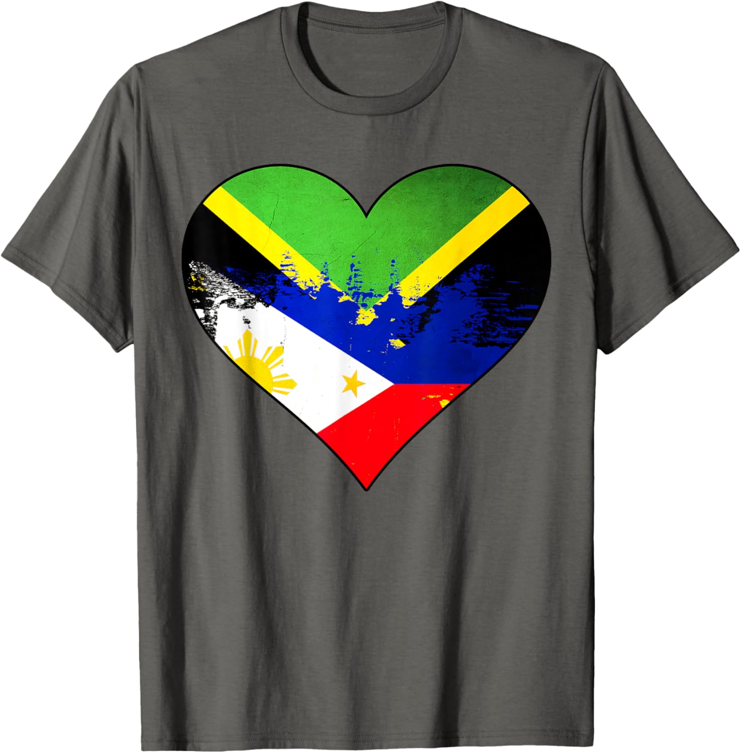 Jamaican Filipino Heritage Flag Heart T-Shirt for Proud Culture Lovers - 3