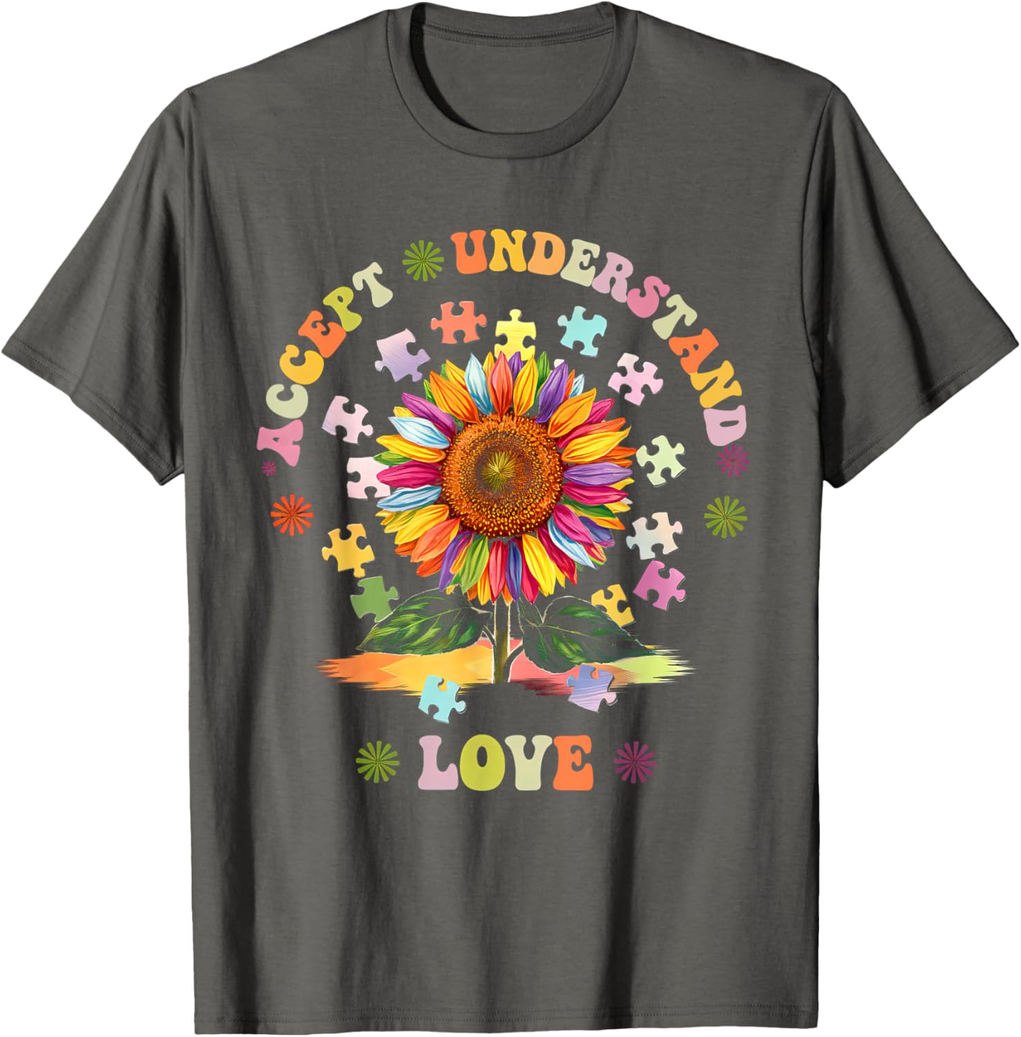 Autism Awareness Flower Women T-Shirt Accept Understand Love ASD Comfort - 8