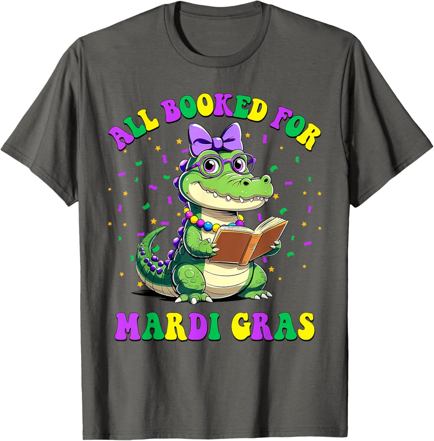 Mardi Gras Crocodile Teacher T-Shirt for Book Lovers and Readers - 13
