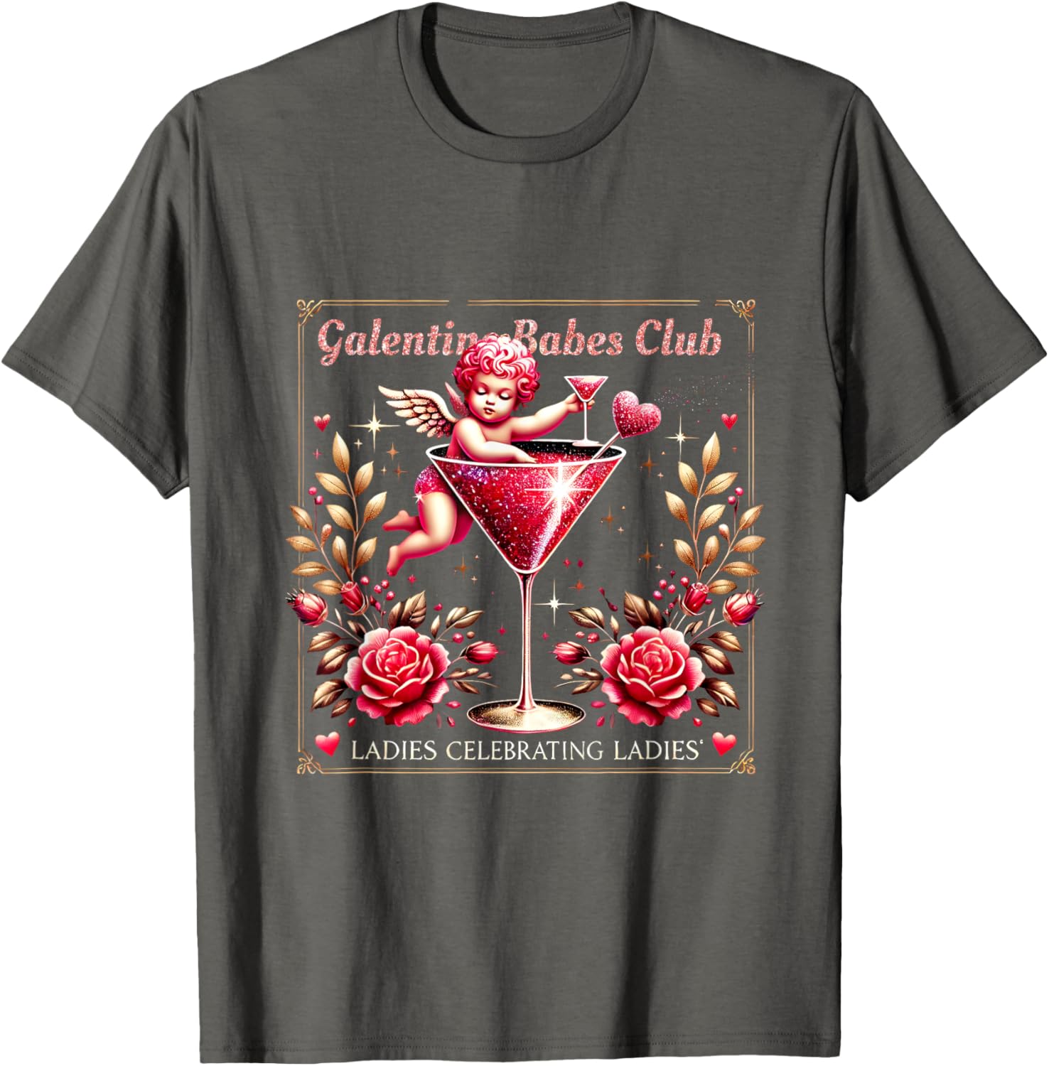 Retro Galentine Girls Club Celebration Martini Glass T-Shirt Design - 20