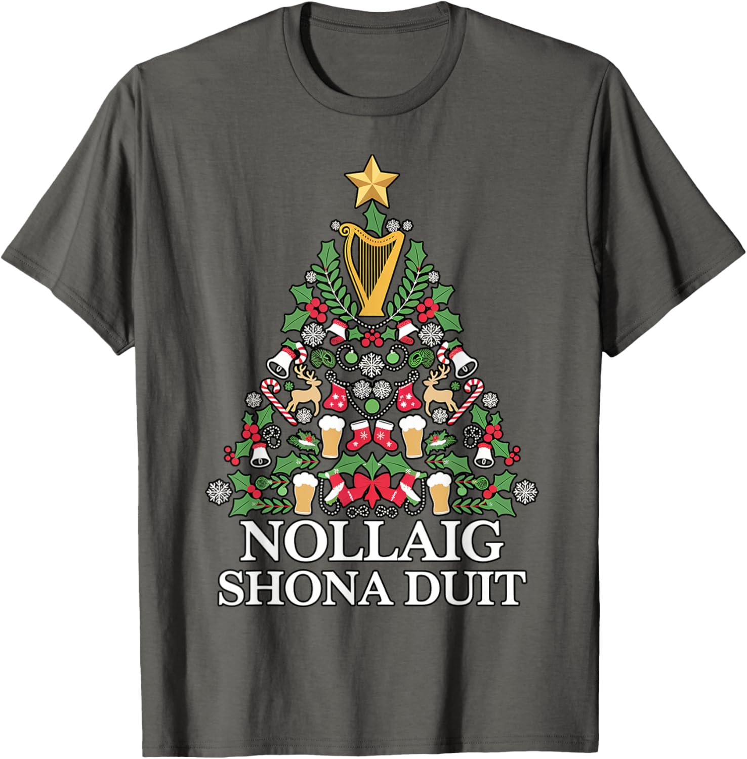 Irish Christmas Tree Nollaig Shona Duit Holiday Art T-Shirt for Festive Cheer - 18