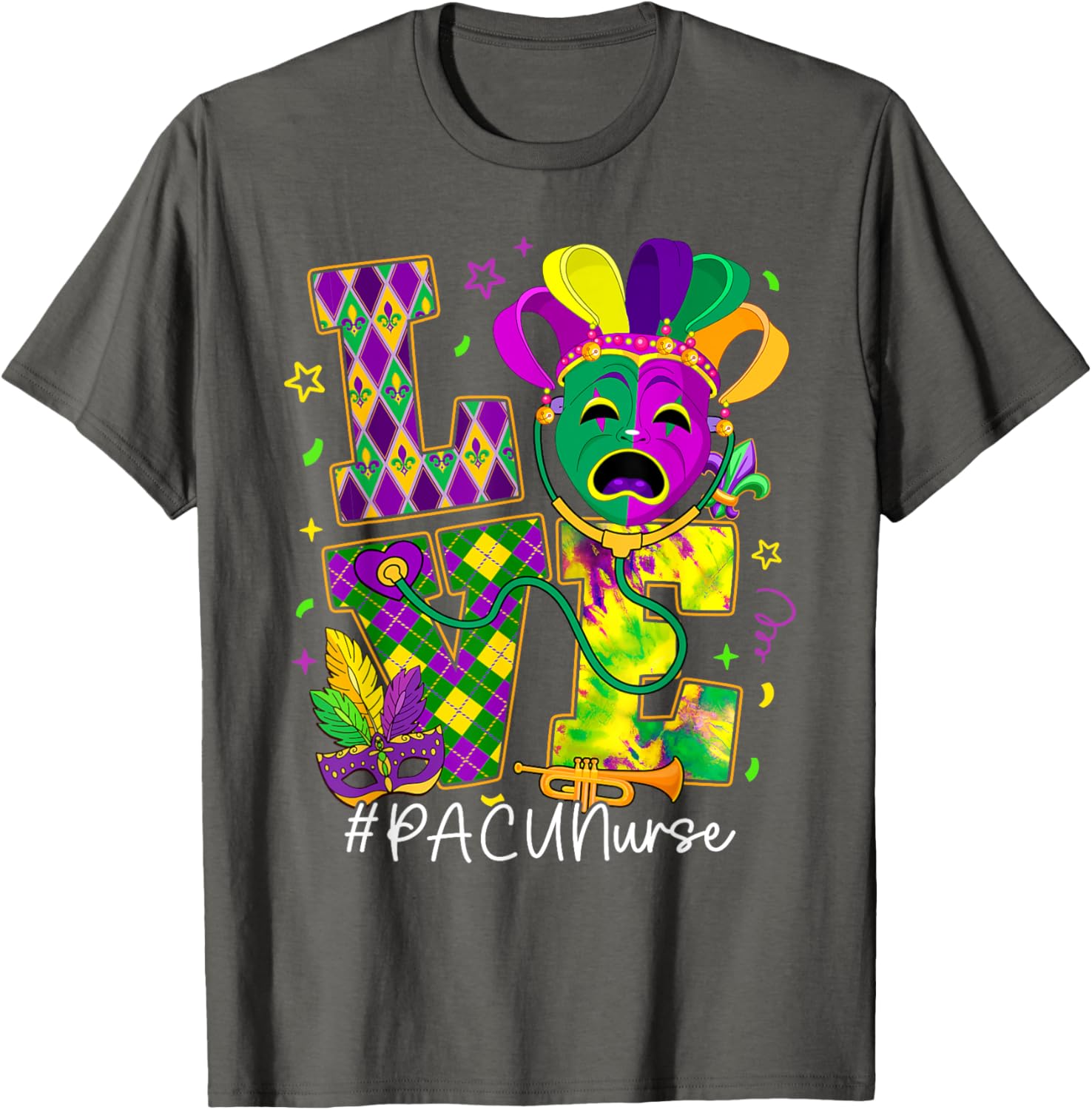 Funny LOVE Mardi Gras PACU Nurse T-Shirt for Carnival Party Fun - 9