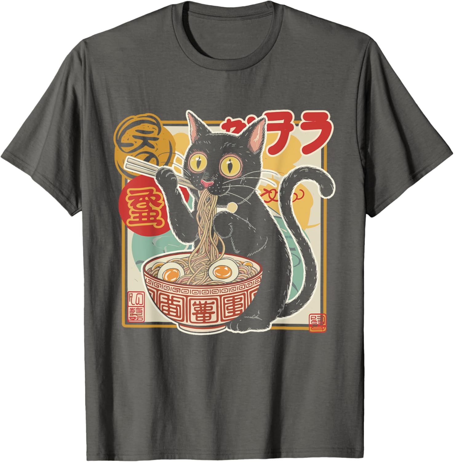 Funny Cat Eating Ramen Noodle T-Shirt for Anime Girls and Teens - 21