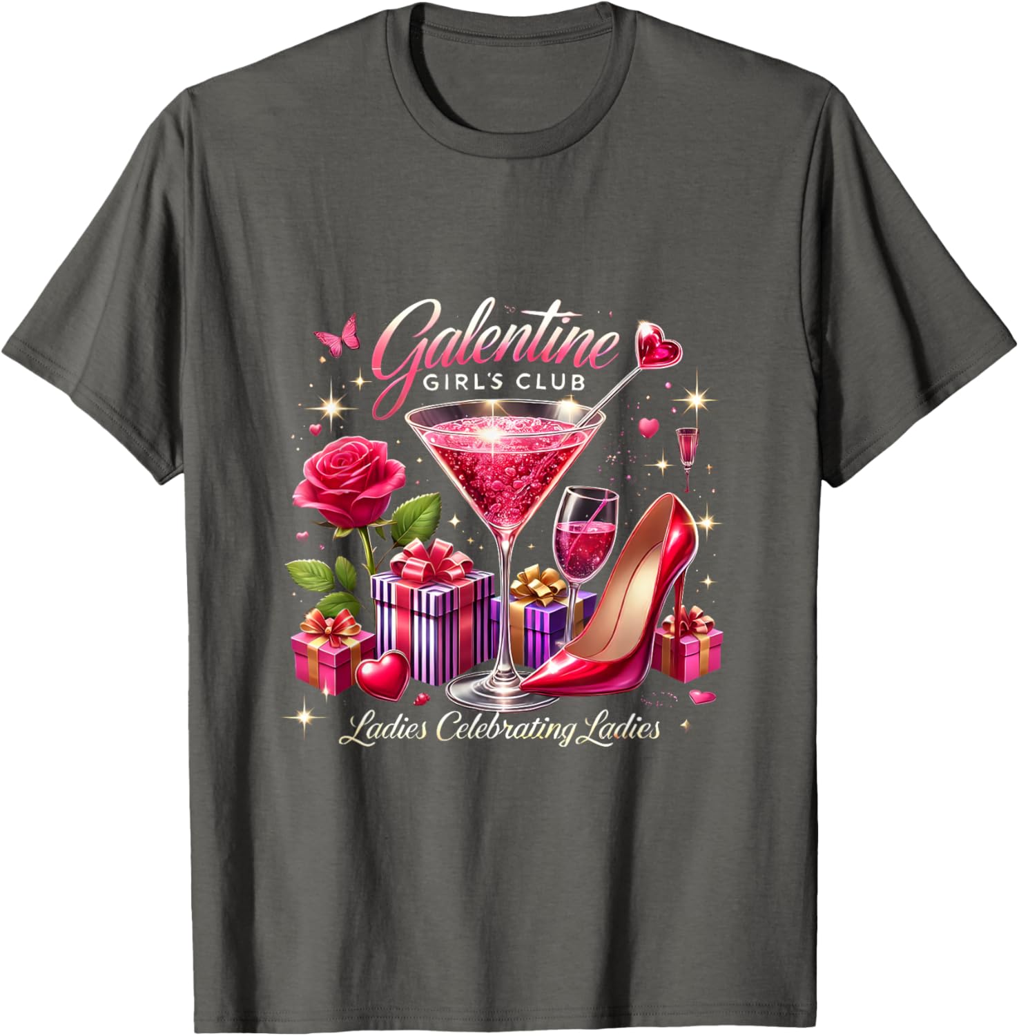 Galentine's Celebration Martini Glass T-Shirt for Fun Girls Night Out - 7