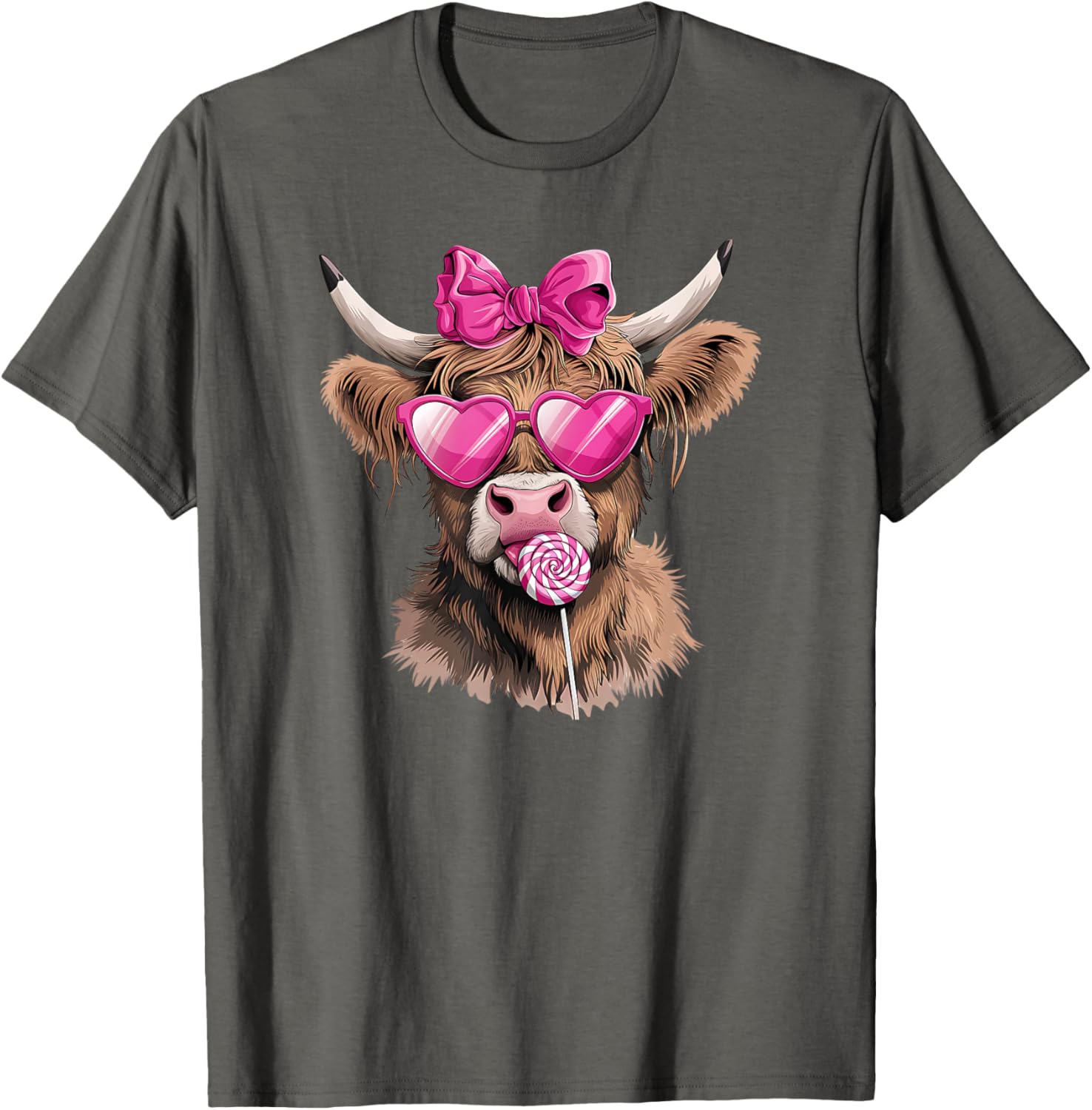 Adorable Highland Cow Valentine's Day T-Shirt with Bow and Sunglasses - 13