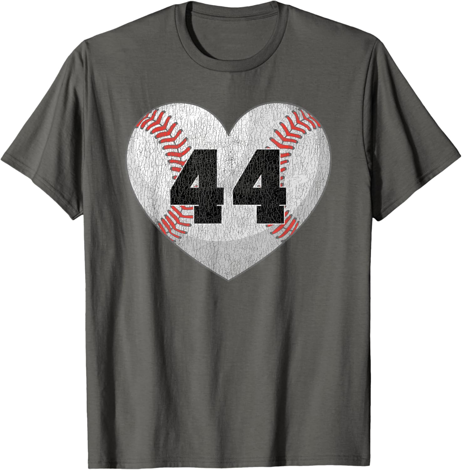 Cute Baseball Number 44 Distressed Heart T-Shirt for Baseball Moms - 2