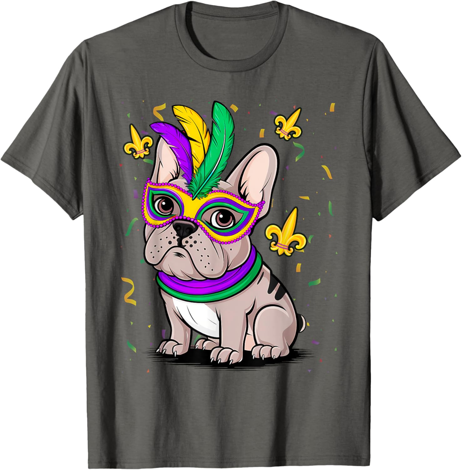 Cute Mardi Gras French Bulldog Dog T-Shirt for Carnival Fun - 7