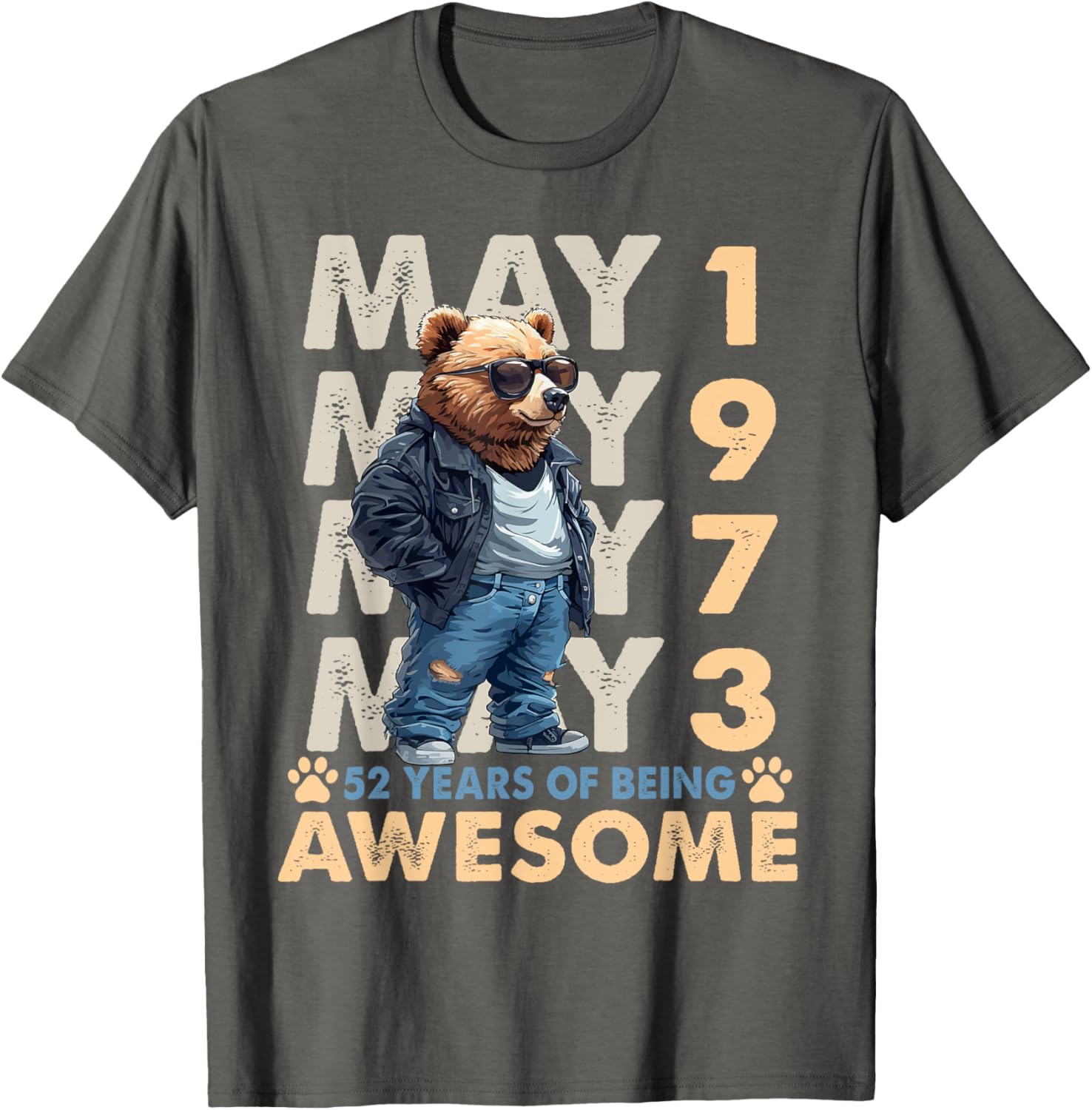 Celebrate 52 Years with a May 1973 Birthday Bear Men's T-Shirt - 27