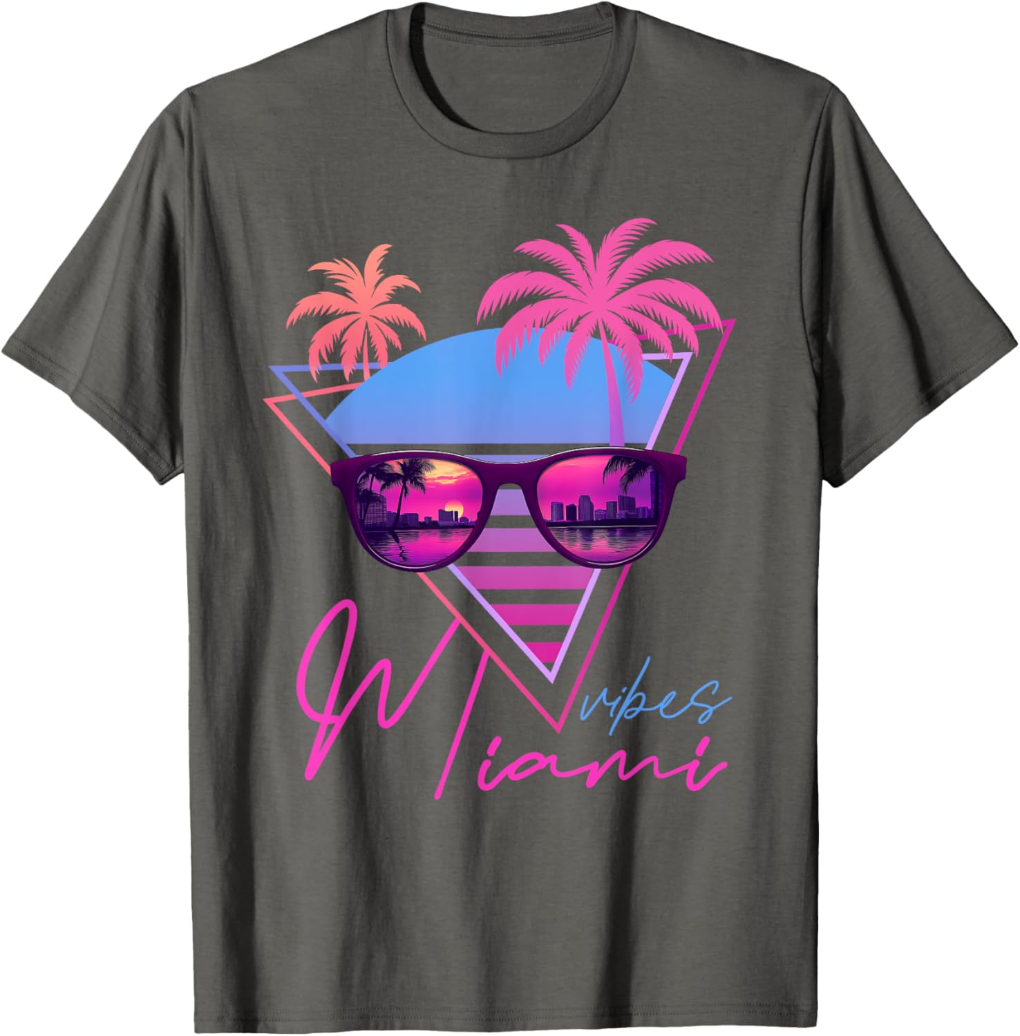 Retrowave Sunset Palm Trees T-Shirt for Miami Vibes and 80s Style - 7
