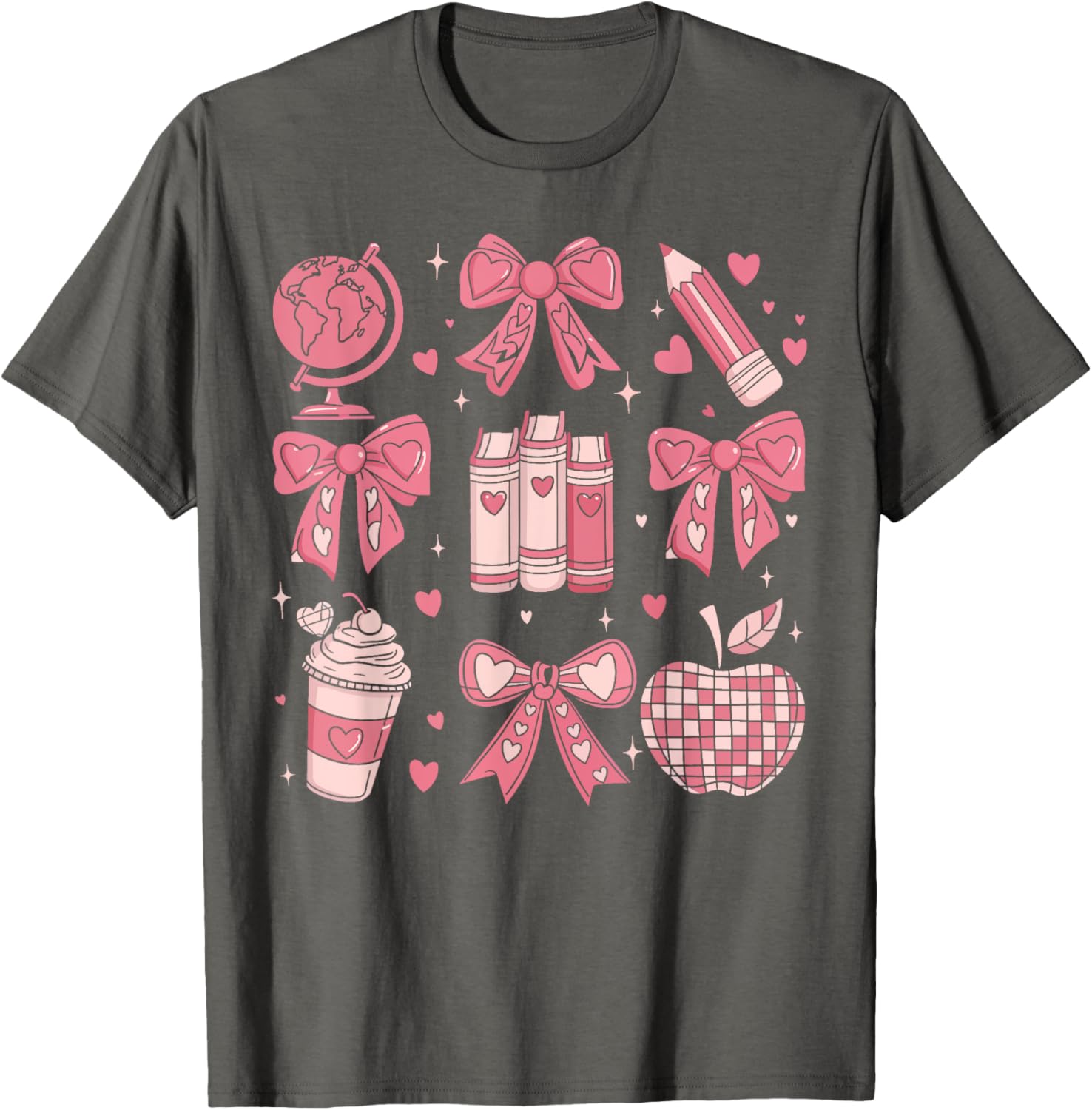 Coquette Bow Apple Book Ribbons Teacher Valentine's Day T-Shirt Gift - 2