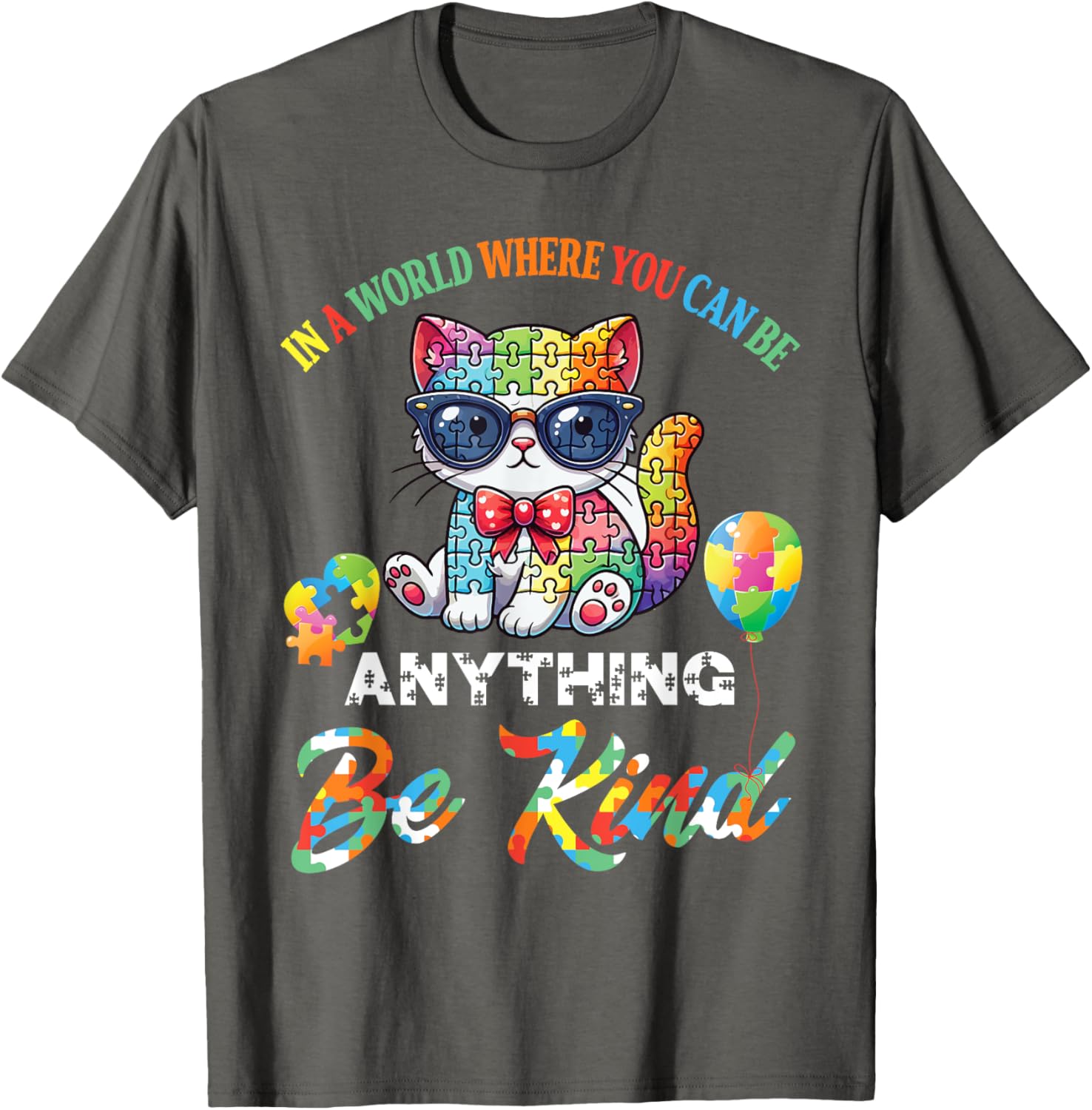 Be Kind Cat Puzzle Pieces T-Shirt for Men, Women, and Kids - 15