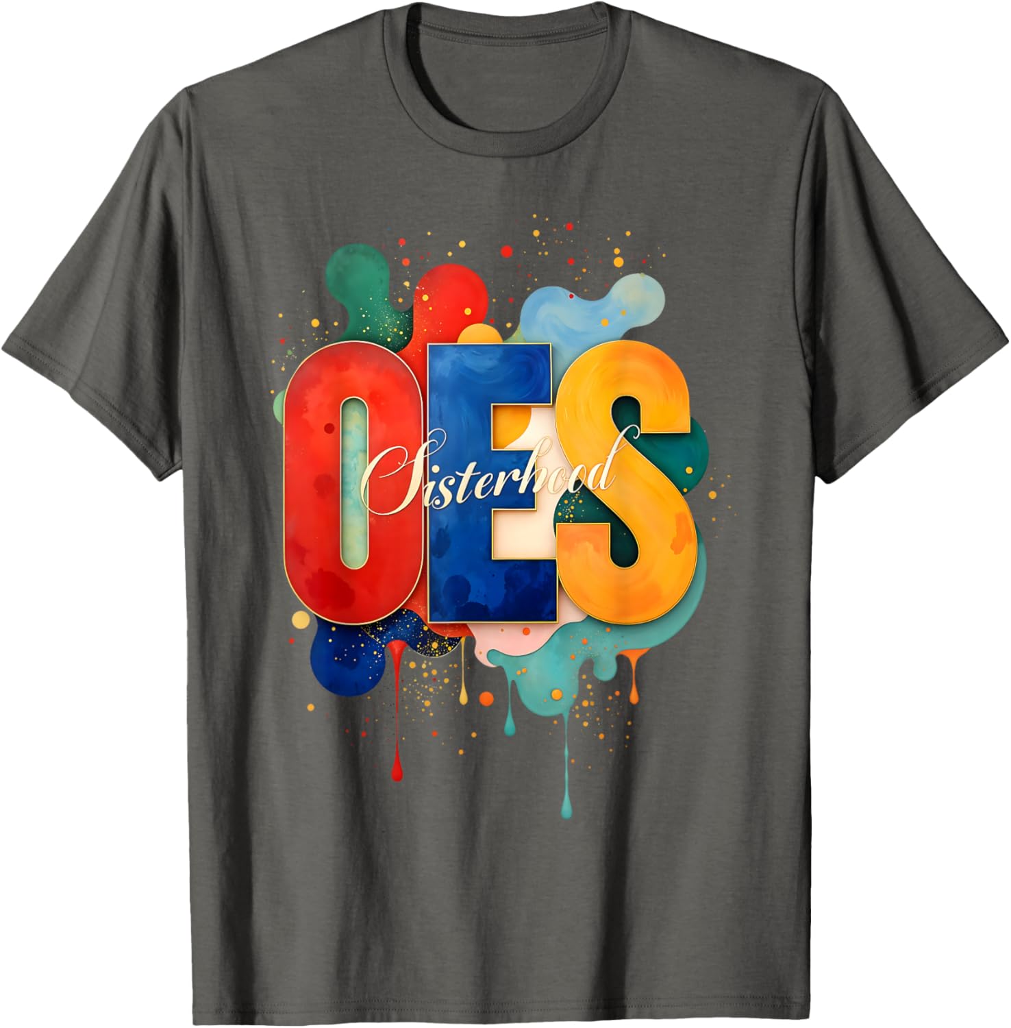 Colorful OES Watercolor Paint Drip T-Shirt for Order of the Eastern Star - 24