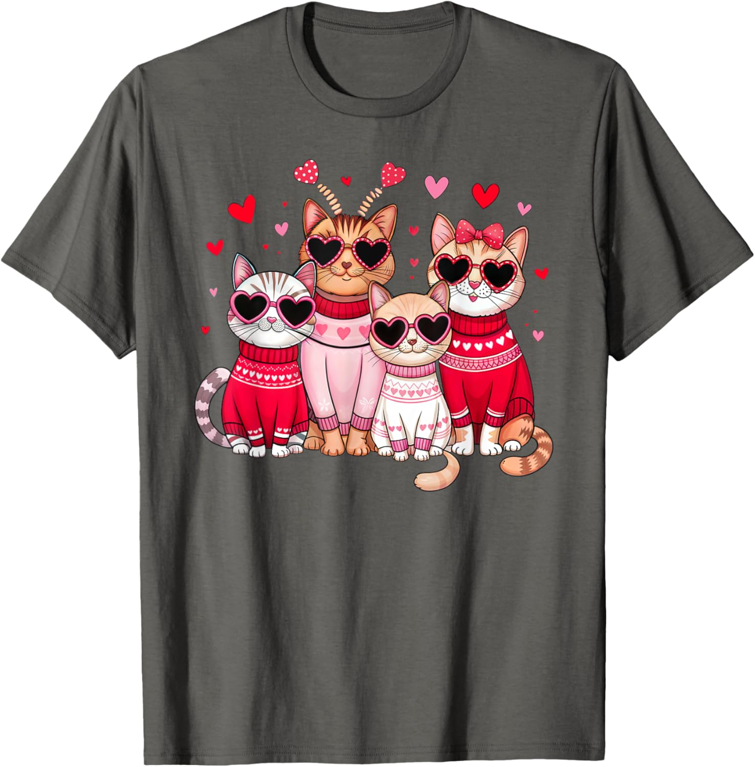 Retro Cat Heart Valentine's Day T-Shirt for Men and Boys, Cute Love Tee - 5