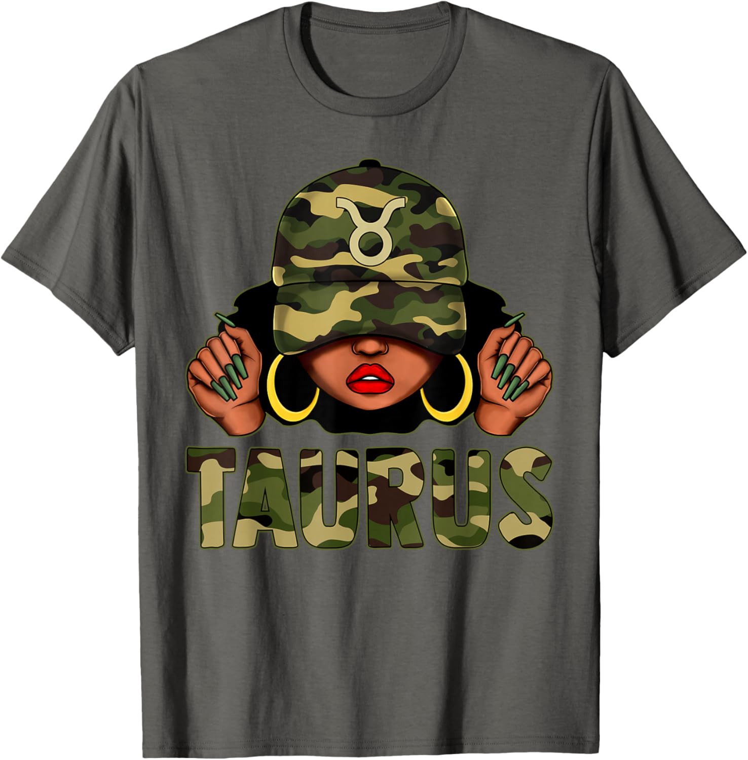 Taurus Queen Black Woman Camo Afro Girl Zodiac T-Shirt for Stylish Women - 11